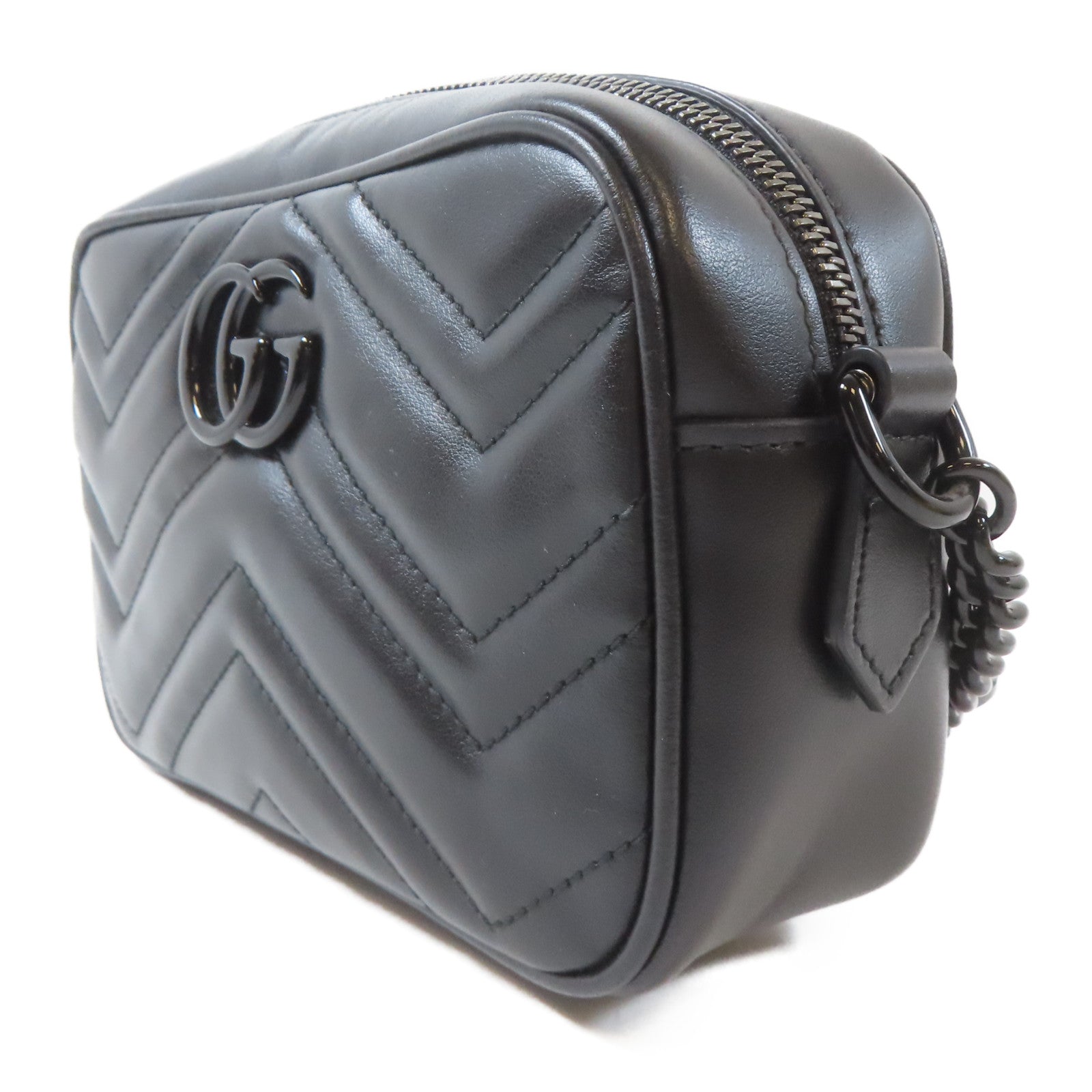 GUCCI 【激減優惠】牛皮皮革Mini GG Marmont黑扣肩背袋黑色