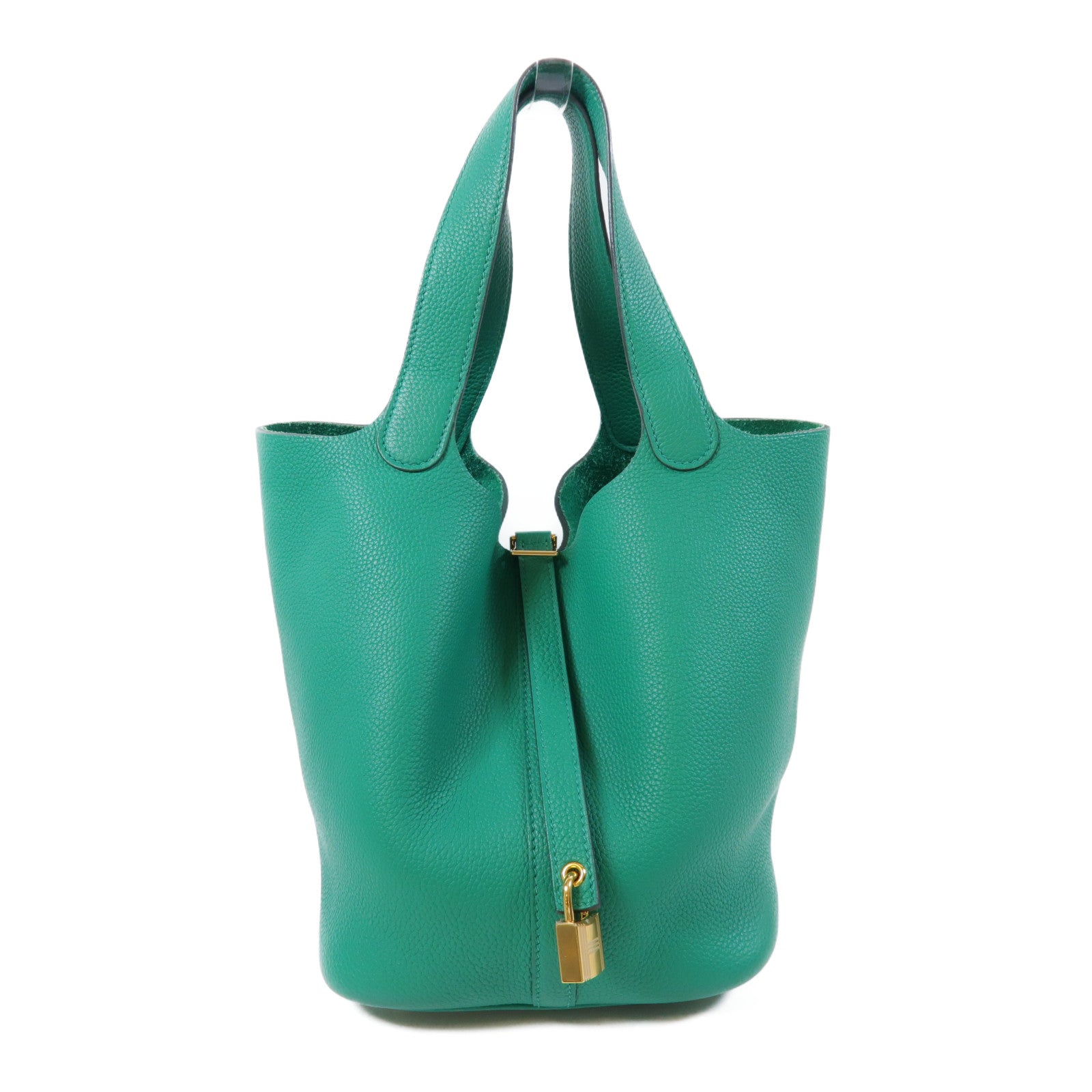 HERMES 【激減優惠】Maurice皮革Picotin MM金扣手挽袋Vert Jade松柏綠色