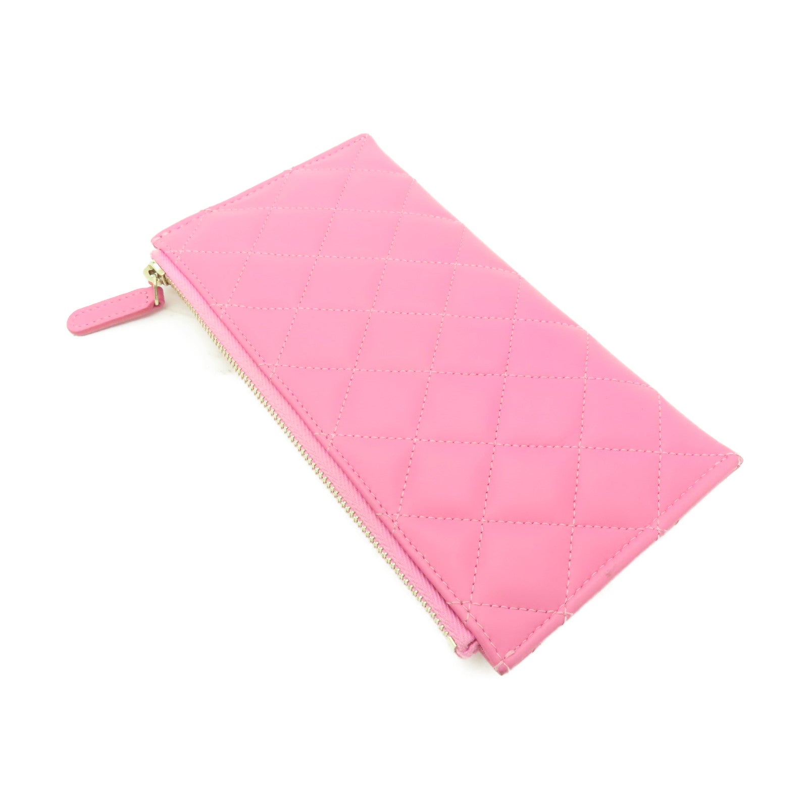 CHANEL 【激減優惠】菱格牛皮皮革Boy Pouch Wallet金扣長錢包粉紅色
