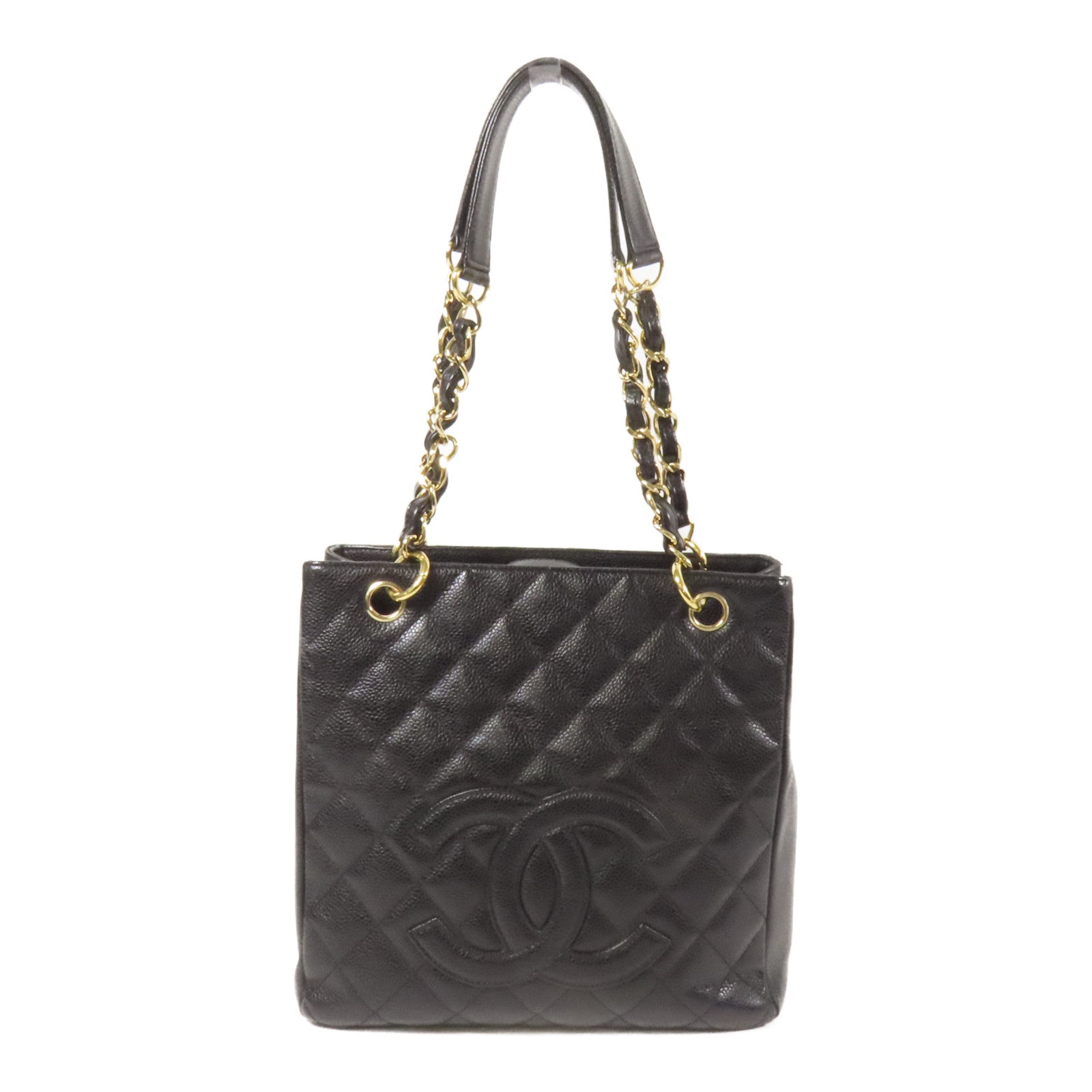 CHANEL 牛皮皮革Petite Shopping Tote金扣鏈帶肩背袋