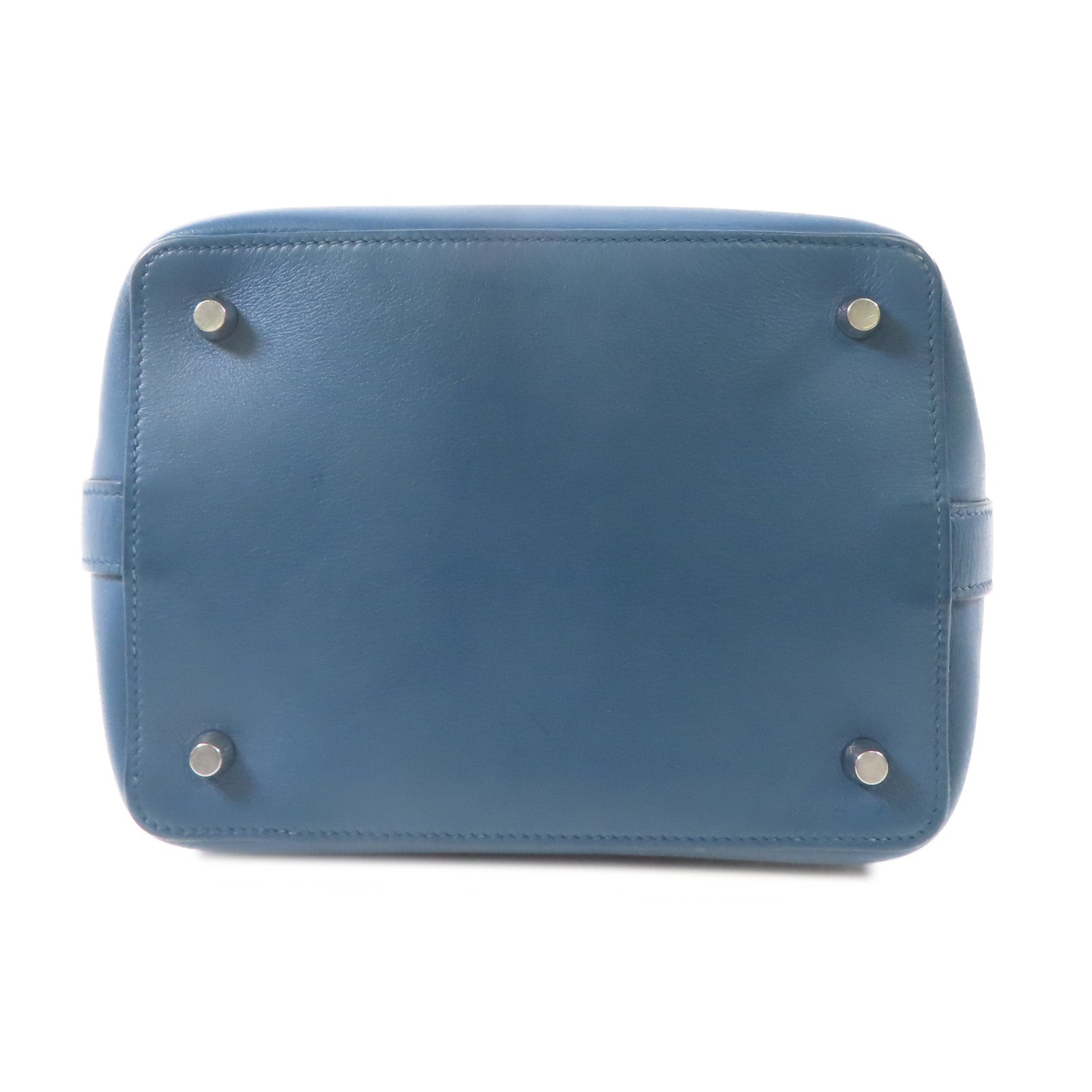 HERMES Swift皮革Toolbox銀扣手挽肩背兩用袋Bleu Agate/藍色