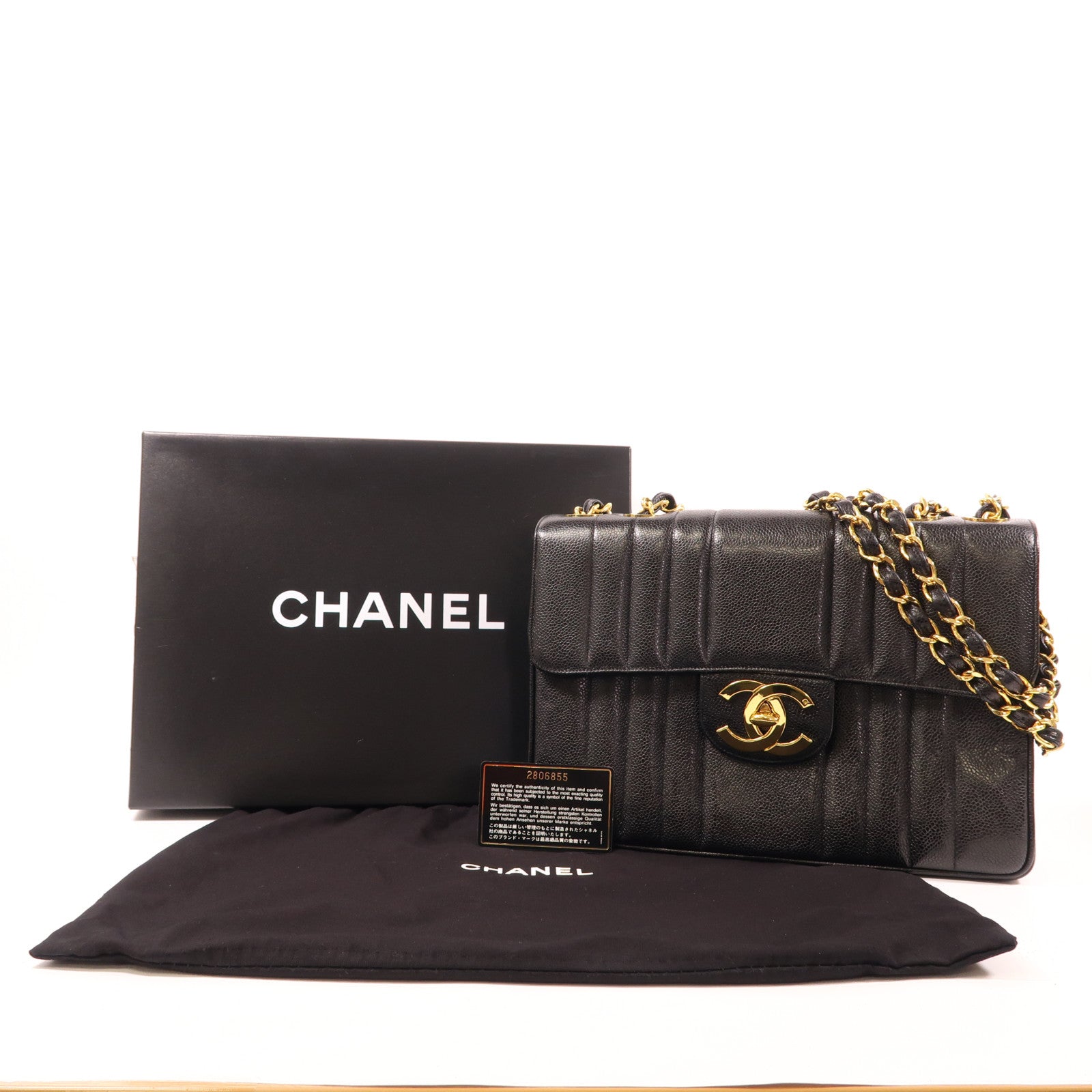 CHANEL 牛皮皮革Vintage Chain Shoulder金扣鏈帶肩背袋