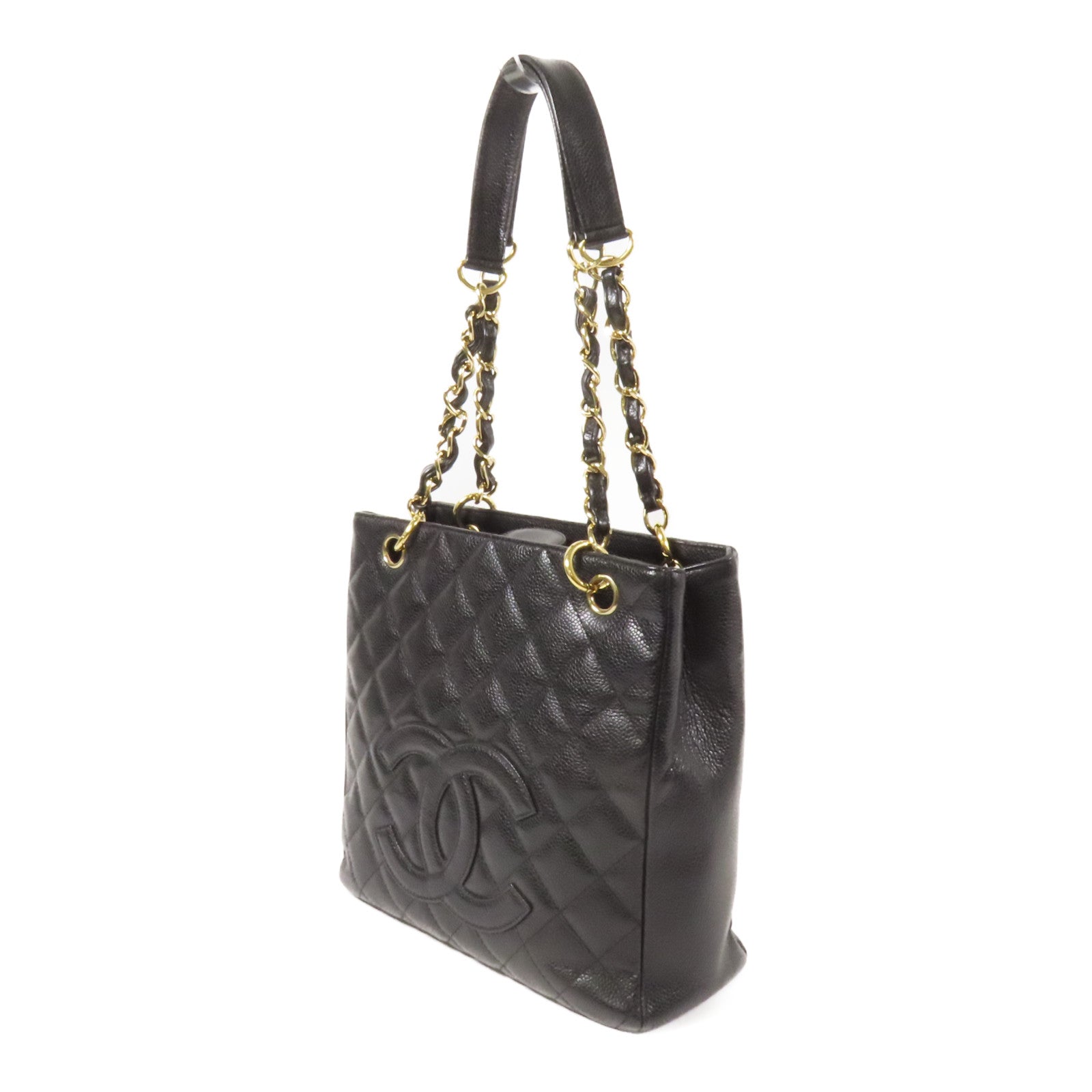 CHANEL 牛皮皮革Petite Shopping Tote金扣鏈帶肩背袋