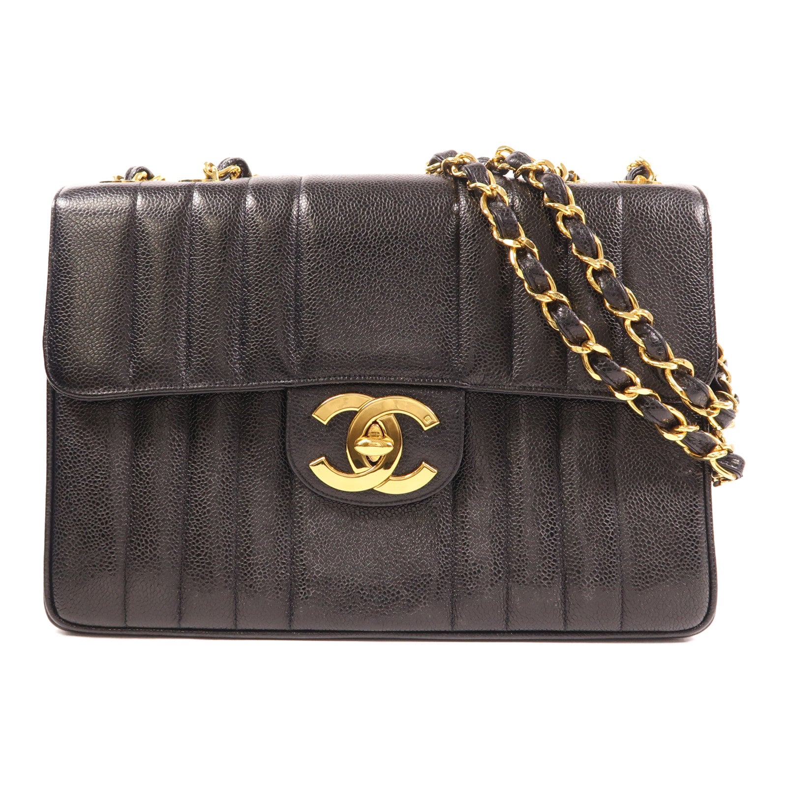 CHANEL 牛皮皮革Vintage Chain Shoulder金扣鏈帶肩背袋