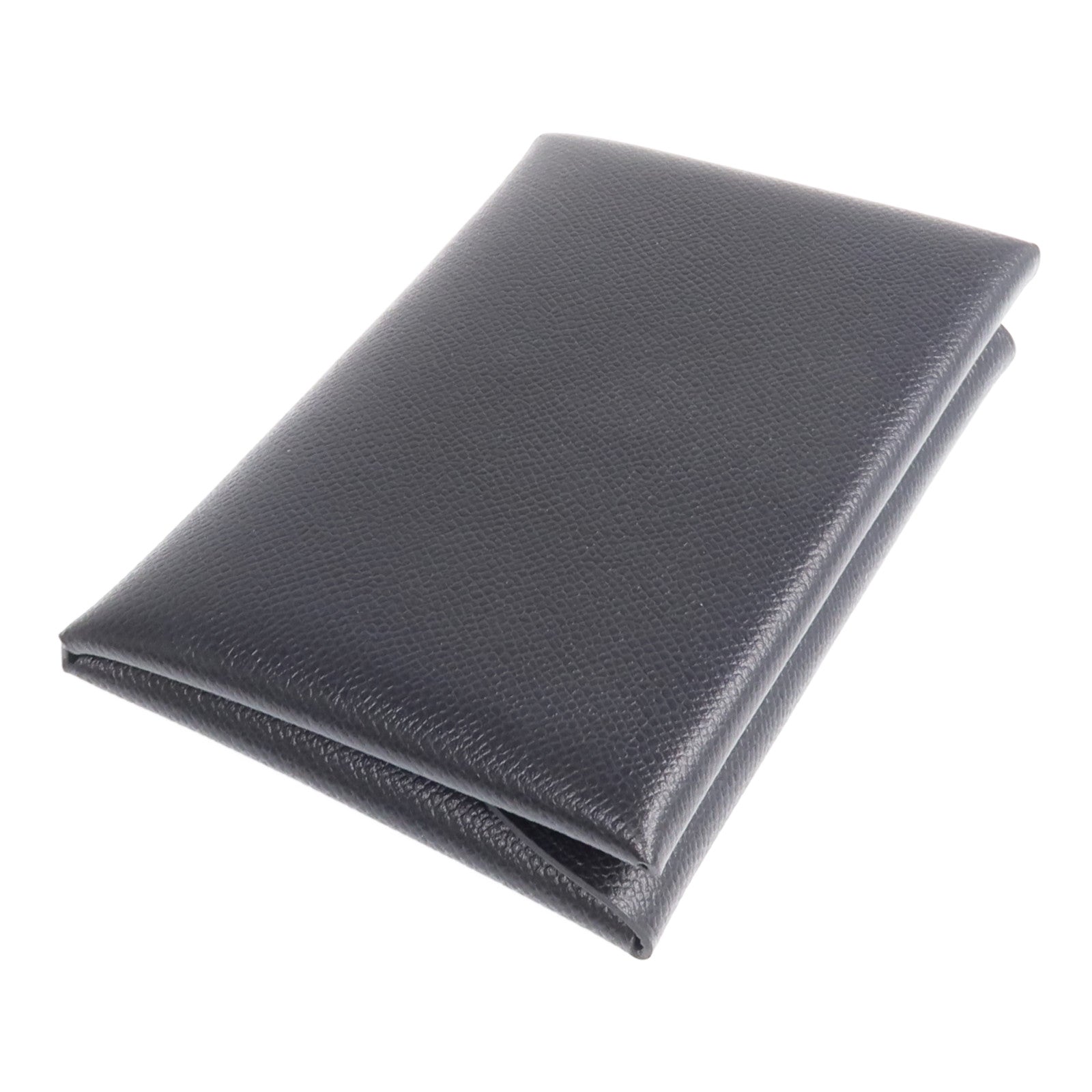HERMES Madame皮革Calvi Duo銀扣卡片套Noir