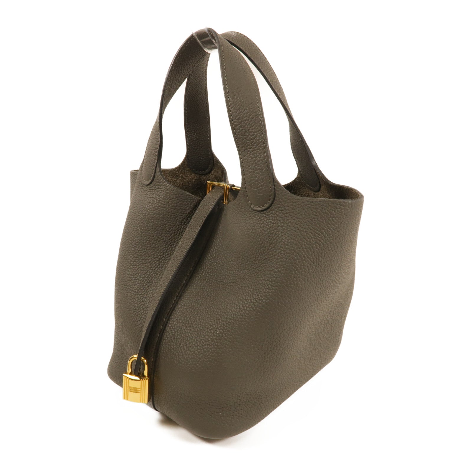 HERMES Clemence皮革Picotin Lock 18金扣手挽袋Gris Meyer