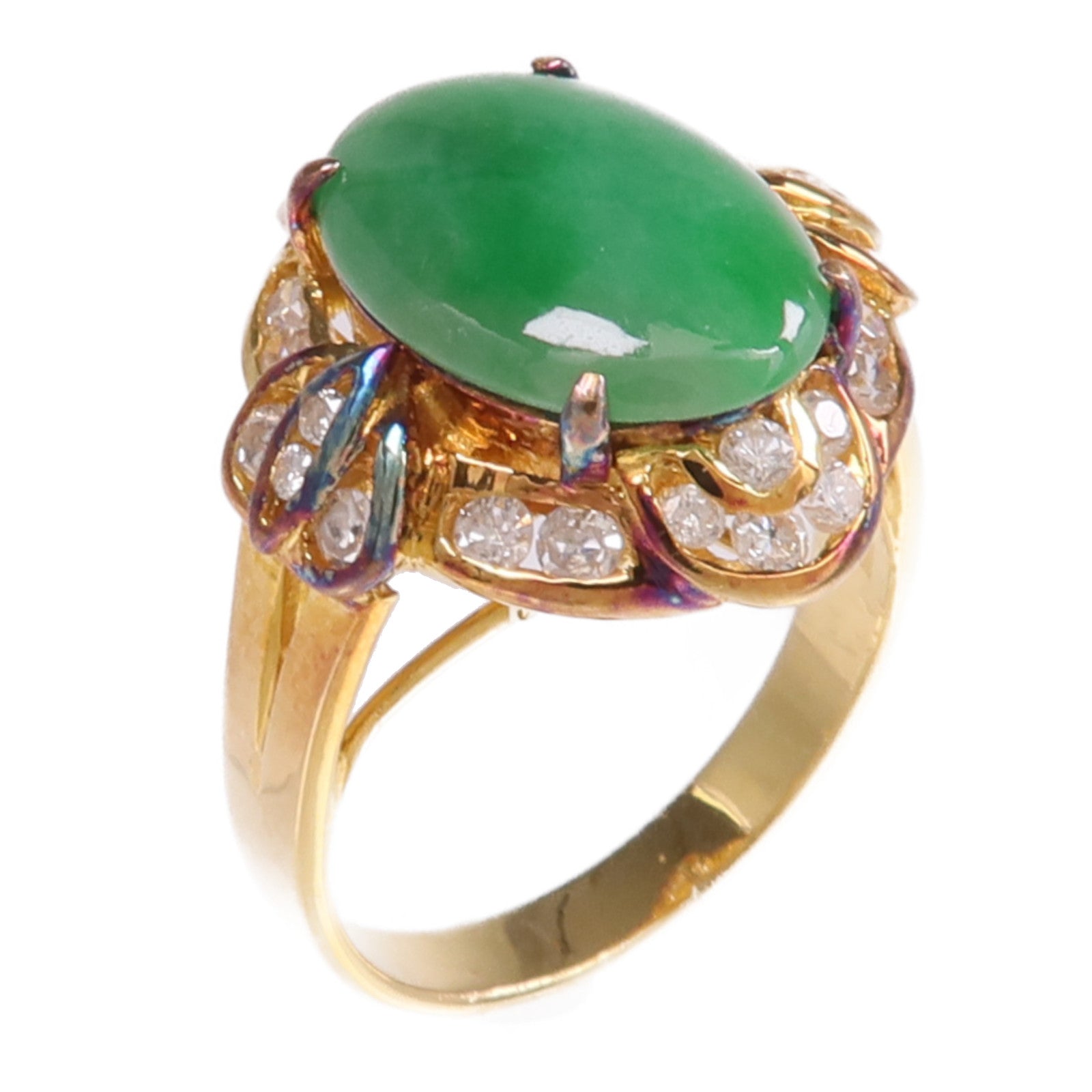 JEWELRY 18K黃金Jade Diamond Ring翡翠/鑽石戒指US#5.75