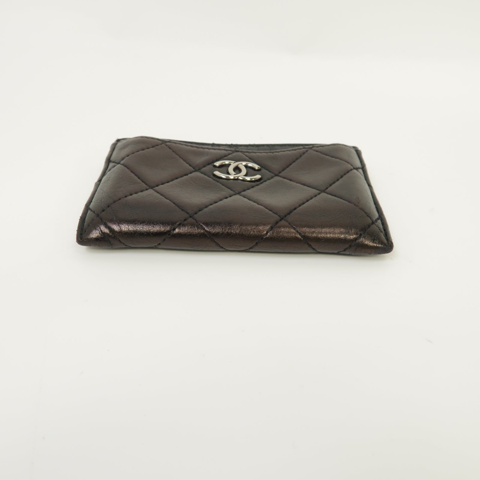 CHANEL 菱格羊皮皮革Card Holder銀扣卡片套黑色