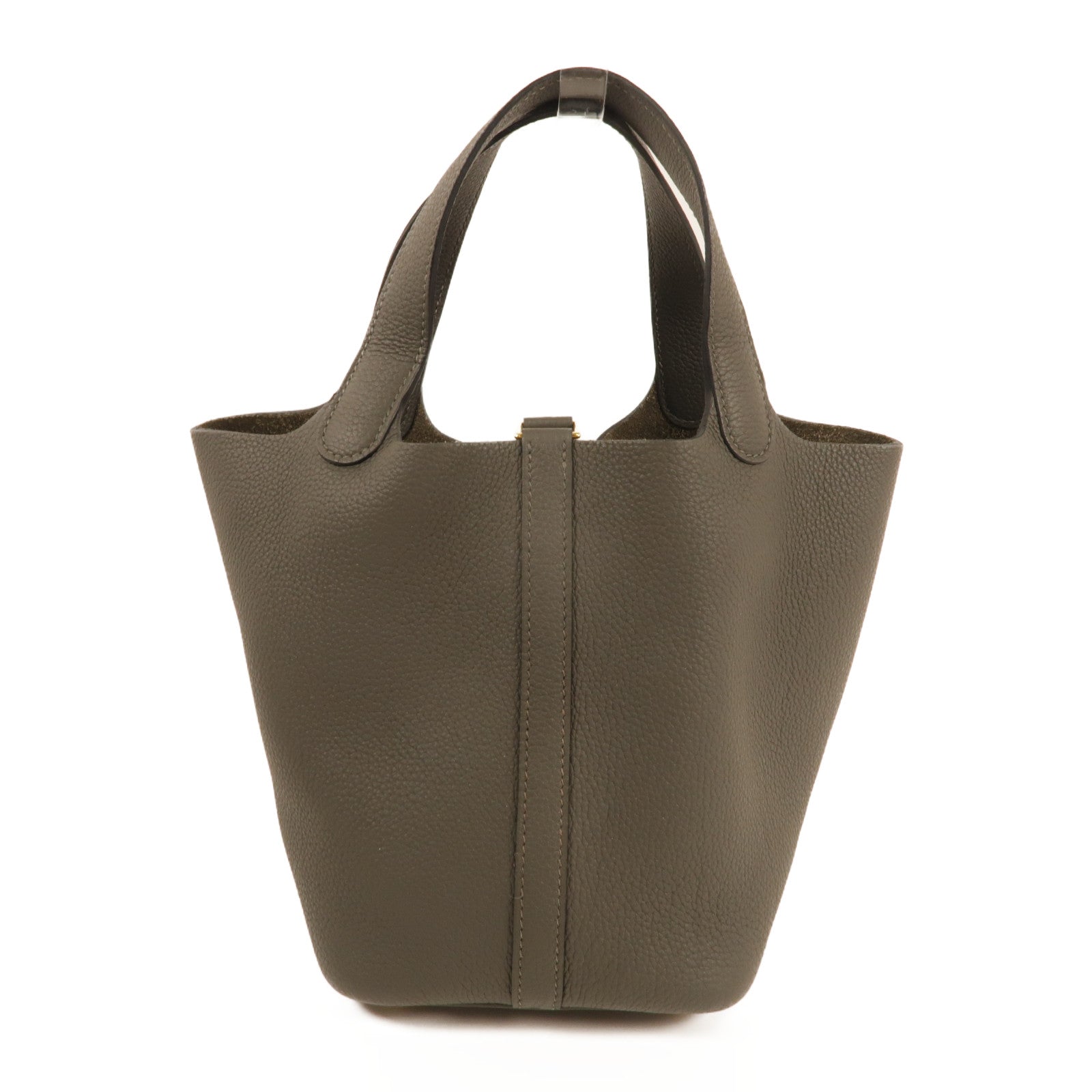 HERMES Clemence皮革Picotin Lock 18金扣手挽袋Gris Meyer