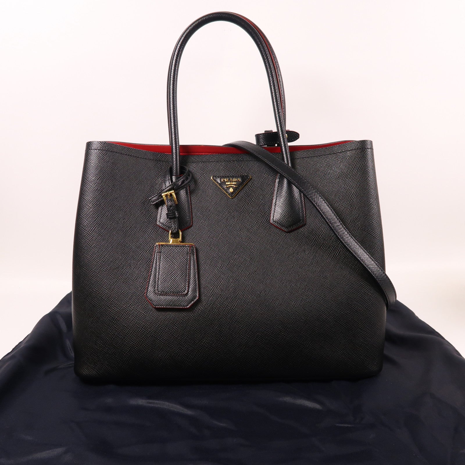 PRADA Saffiano皮革2 Way Shoulder金扣手挽肩背兩用袋