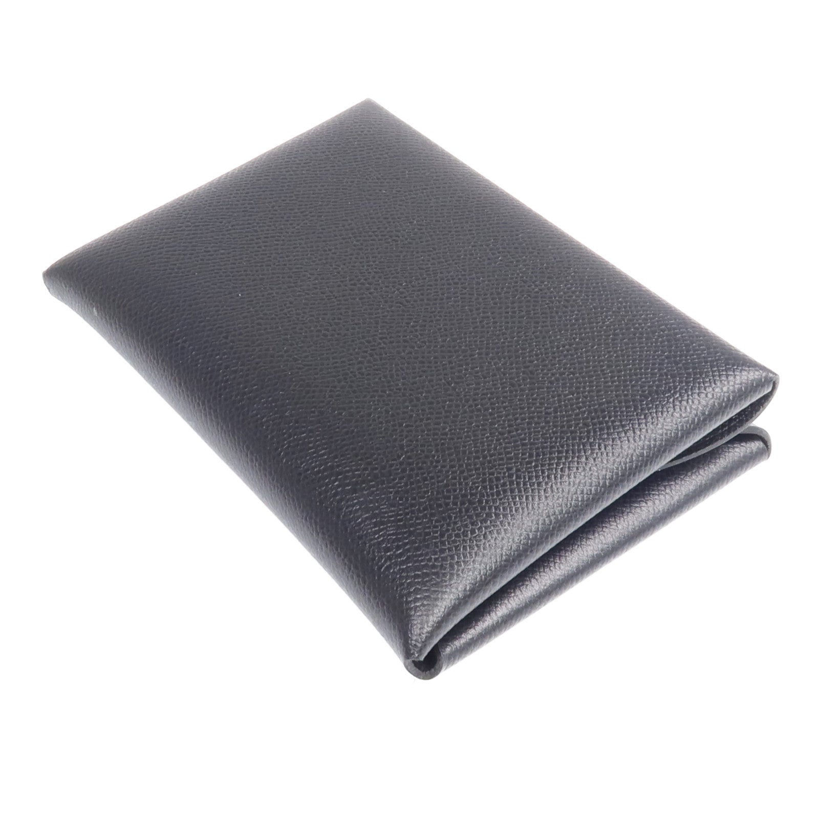 HERMES Madame皮革Calvi Duo銀扣卡片套Noir