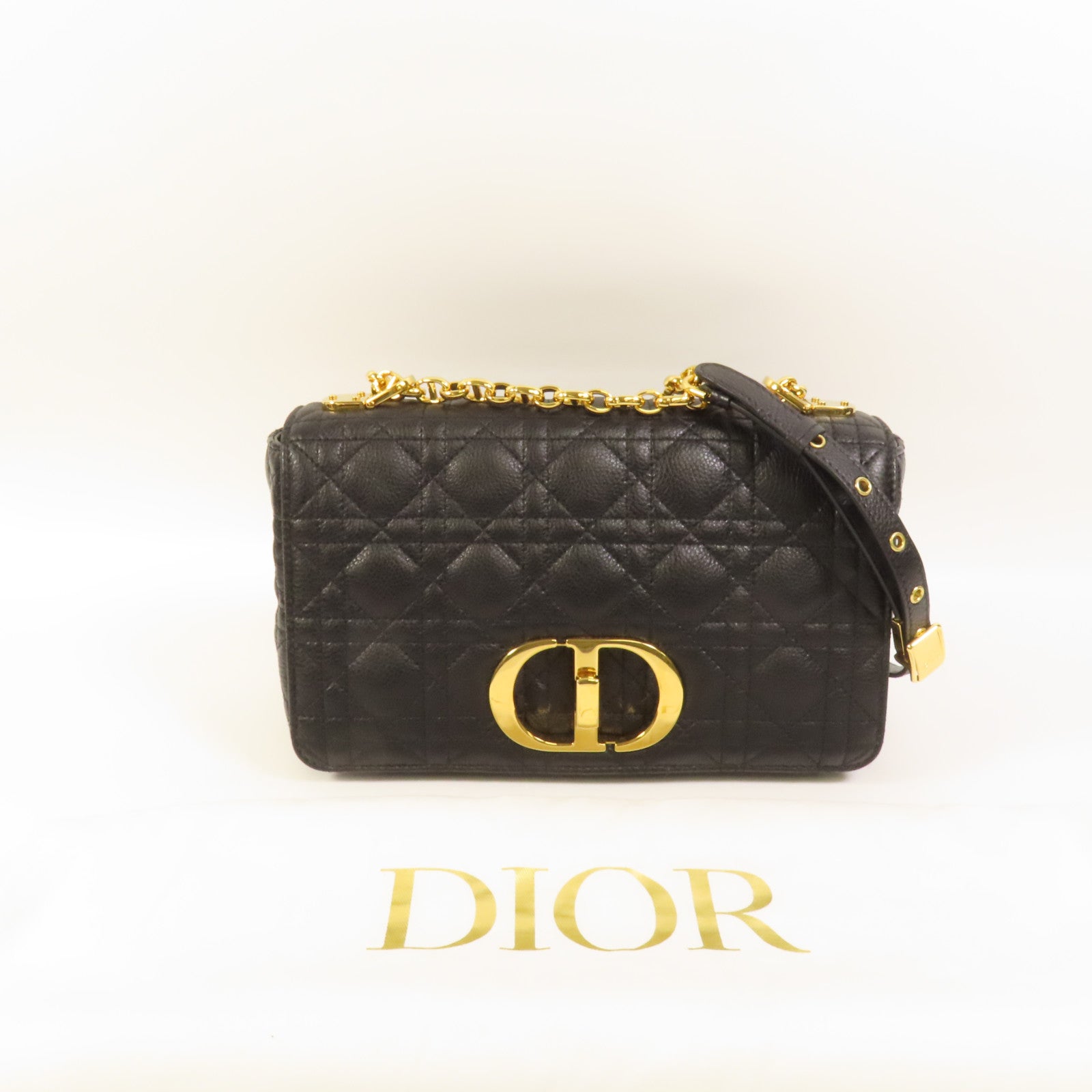 Dior 牛皮皮革Dior Caro Medium金扣鏈帶肩背袋