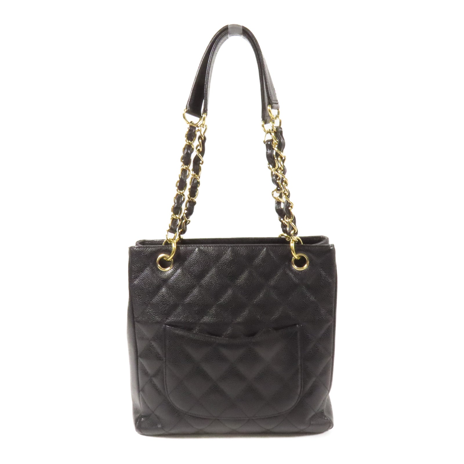 CHANEL 牛皮皮革Petite Shopping Tote金扣鏈帶肩背袋