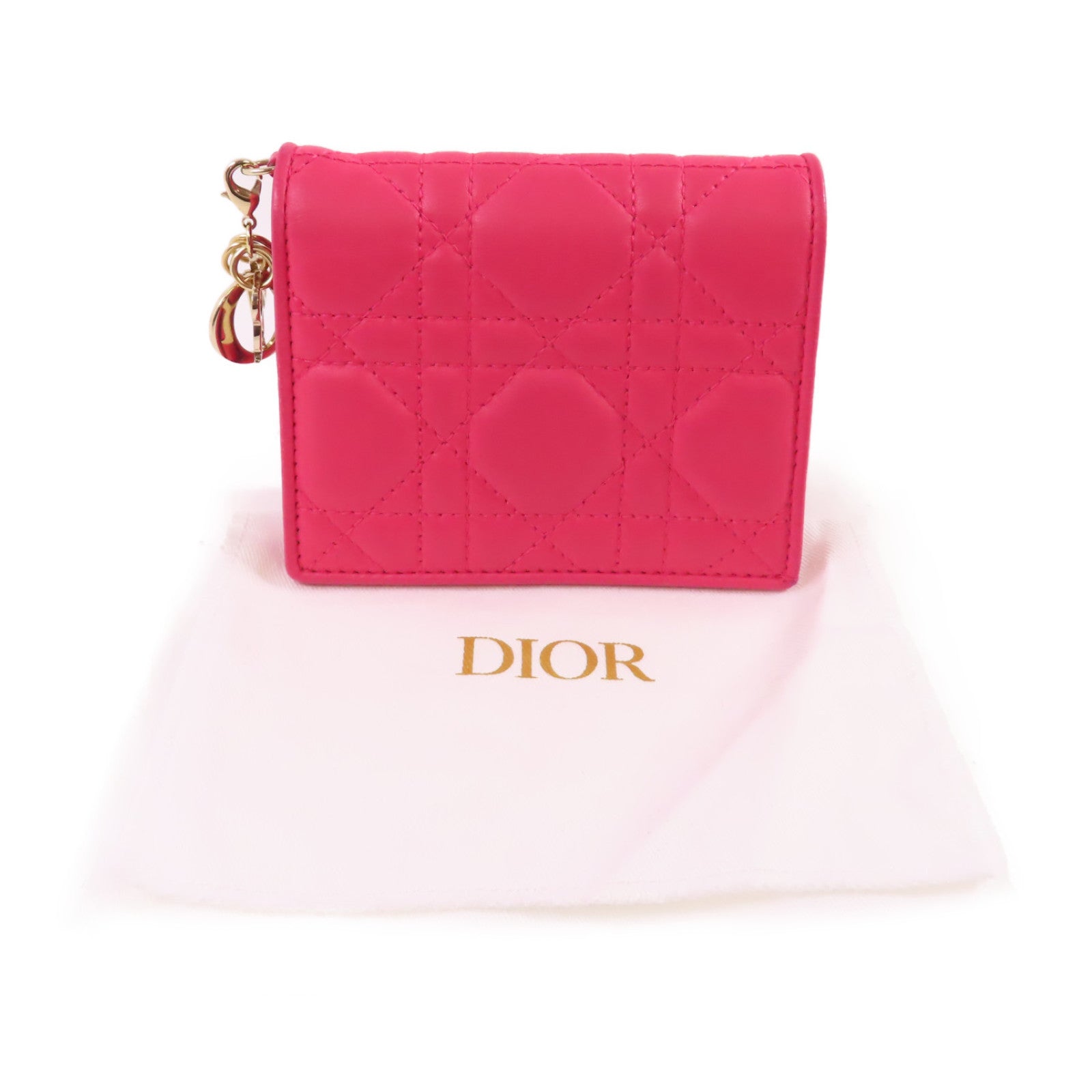 Dior 牛皮皮革Mini Lady Dior Gardenia Wallet金扣短錢包粉紅色