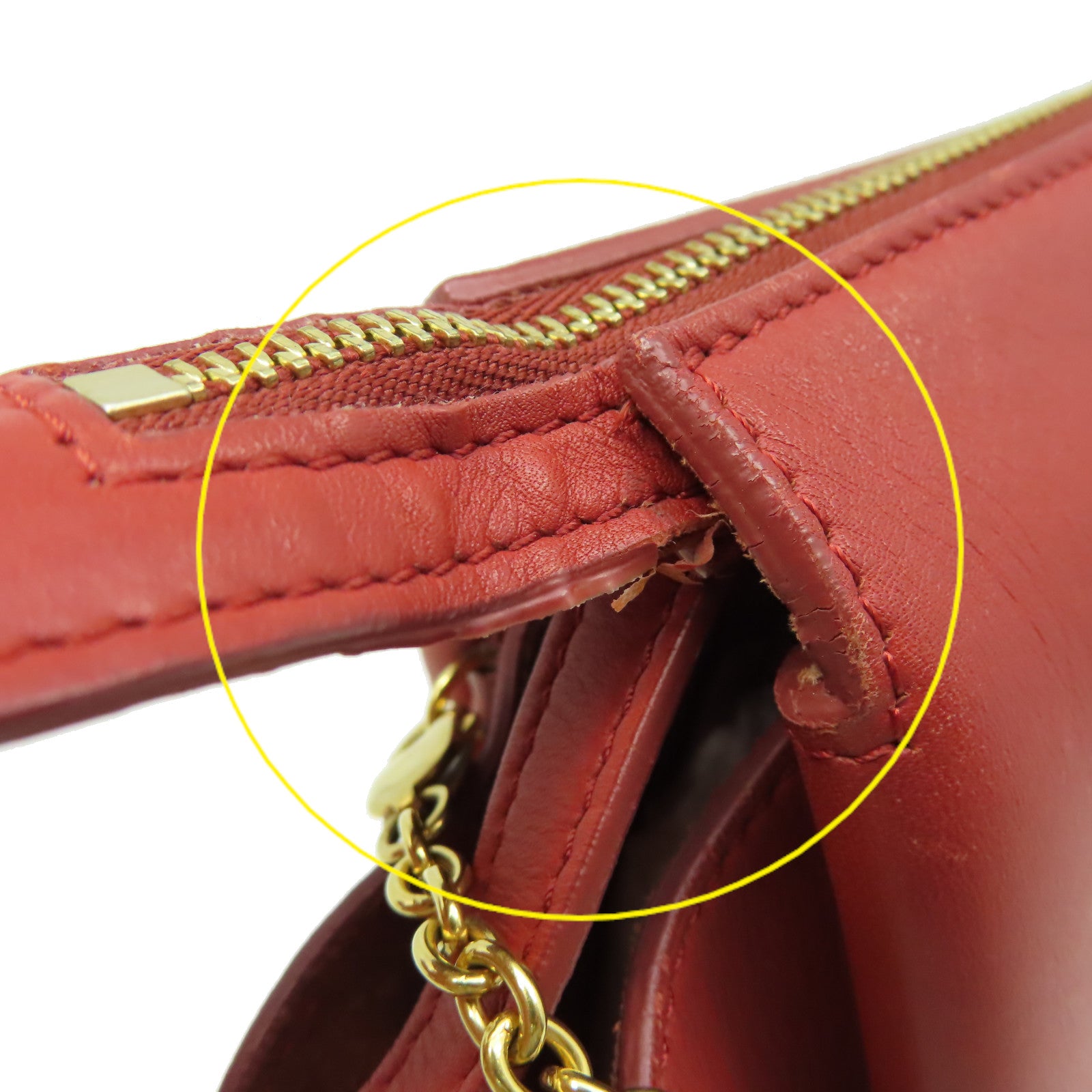CELINE 【激減優惠】牛皮皮革Chain Shoulder Bag鏈帶肩背袋紅色