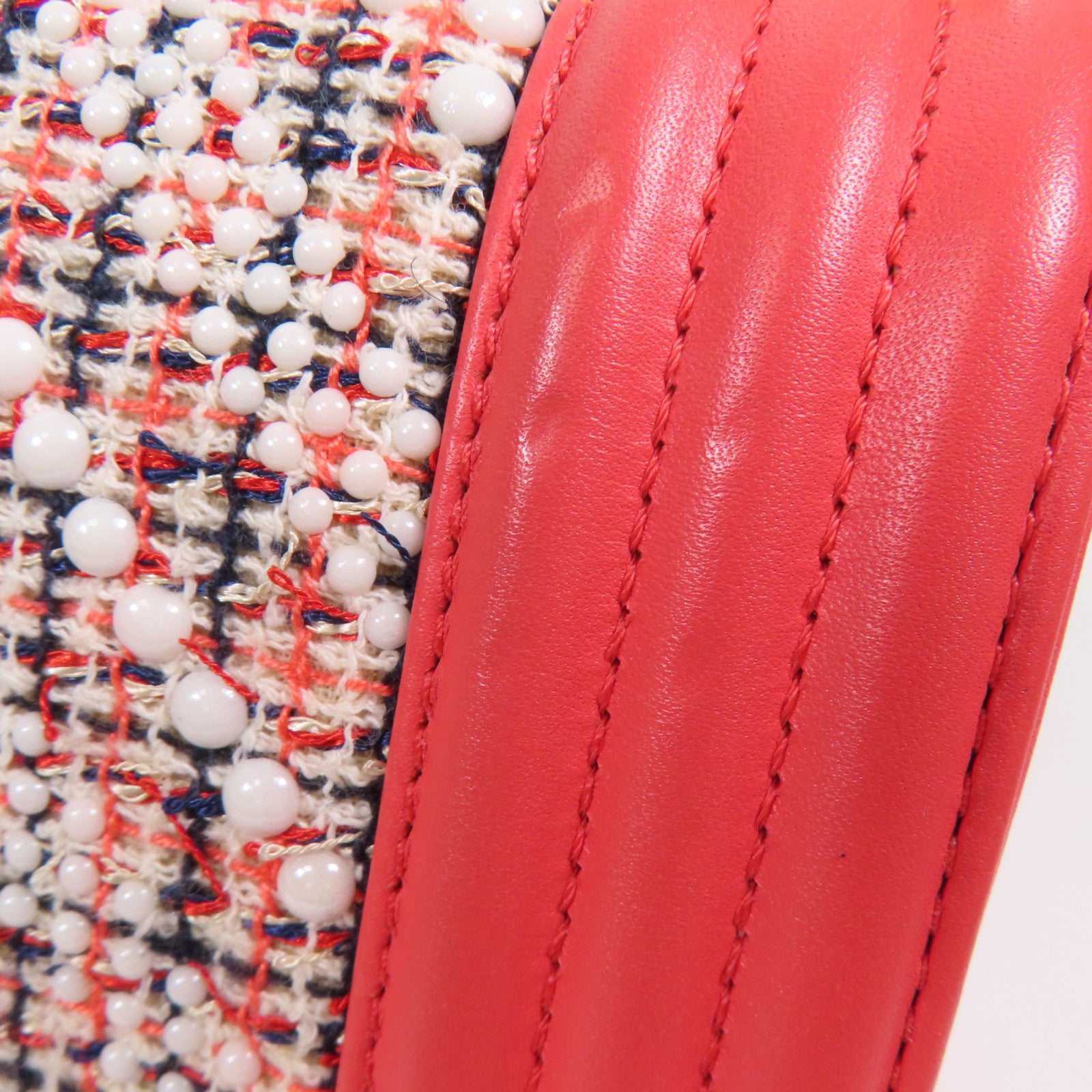 CHANEL Tweed/羊皮皮革Boy 20金扣鏈帶肩背袋