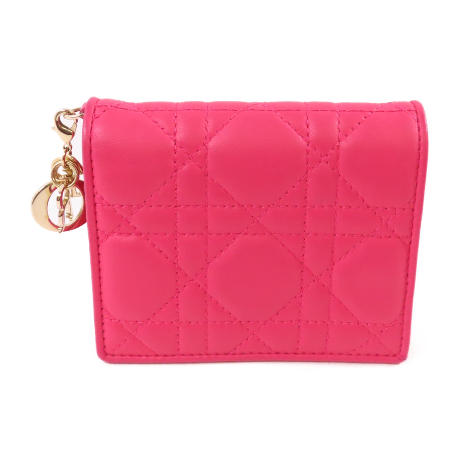 Dior 牛皮皮革Mini Lady Dior Gardenia Wallet金扣短錢包粉紅色
