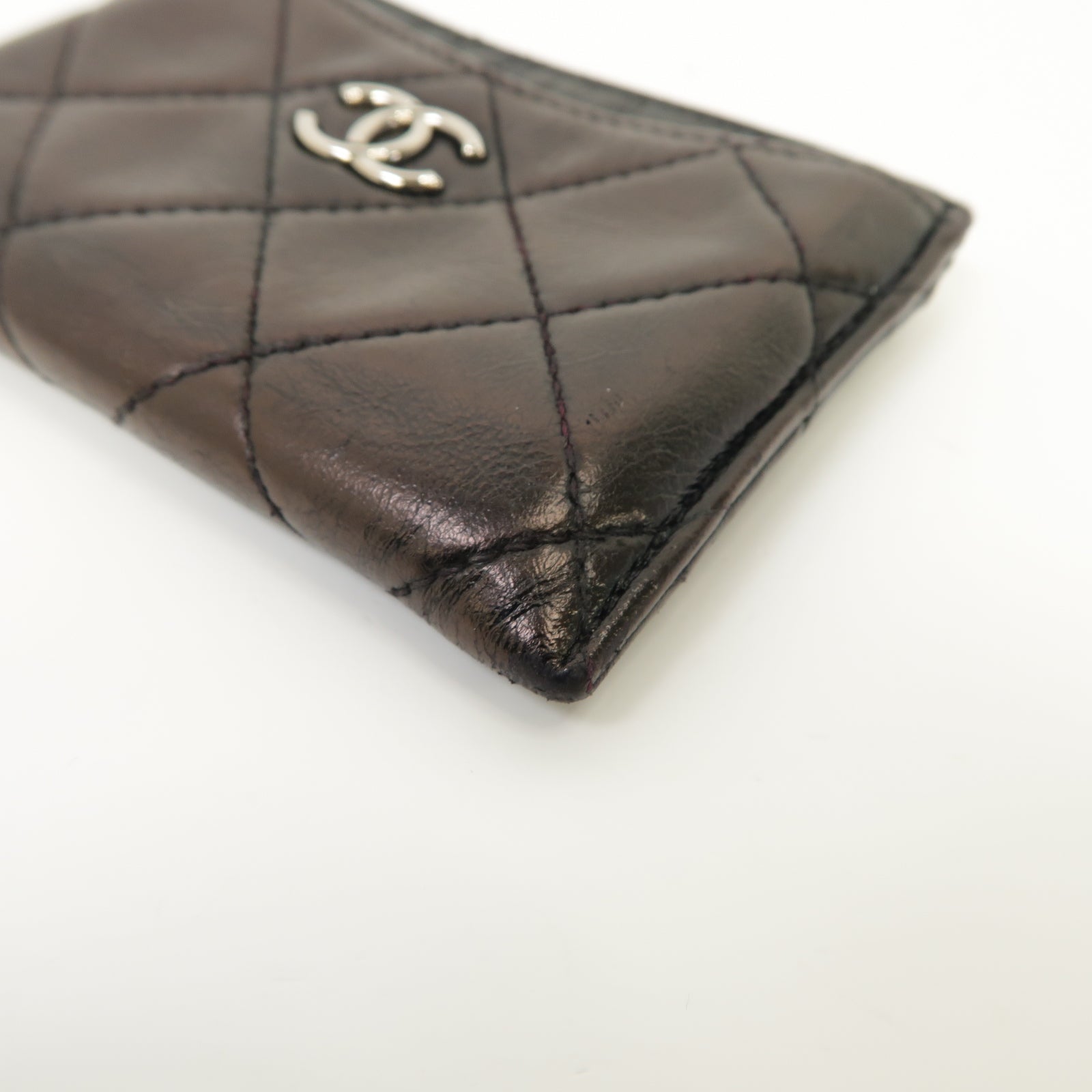 CHANEL 菱格羊皮皮革Card Holder銀扣卡片套黑色