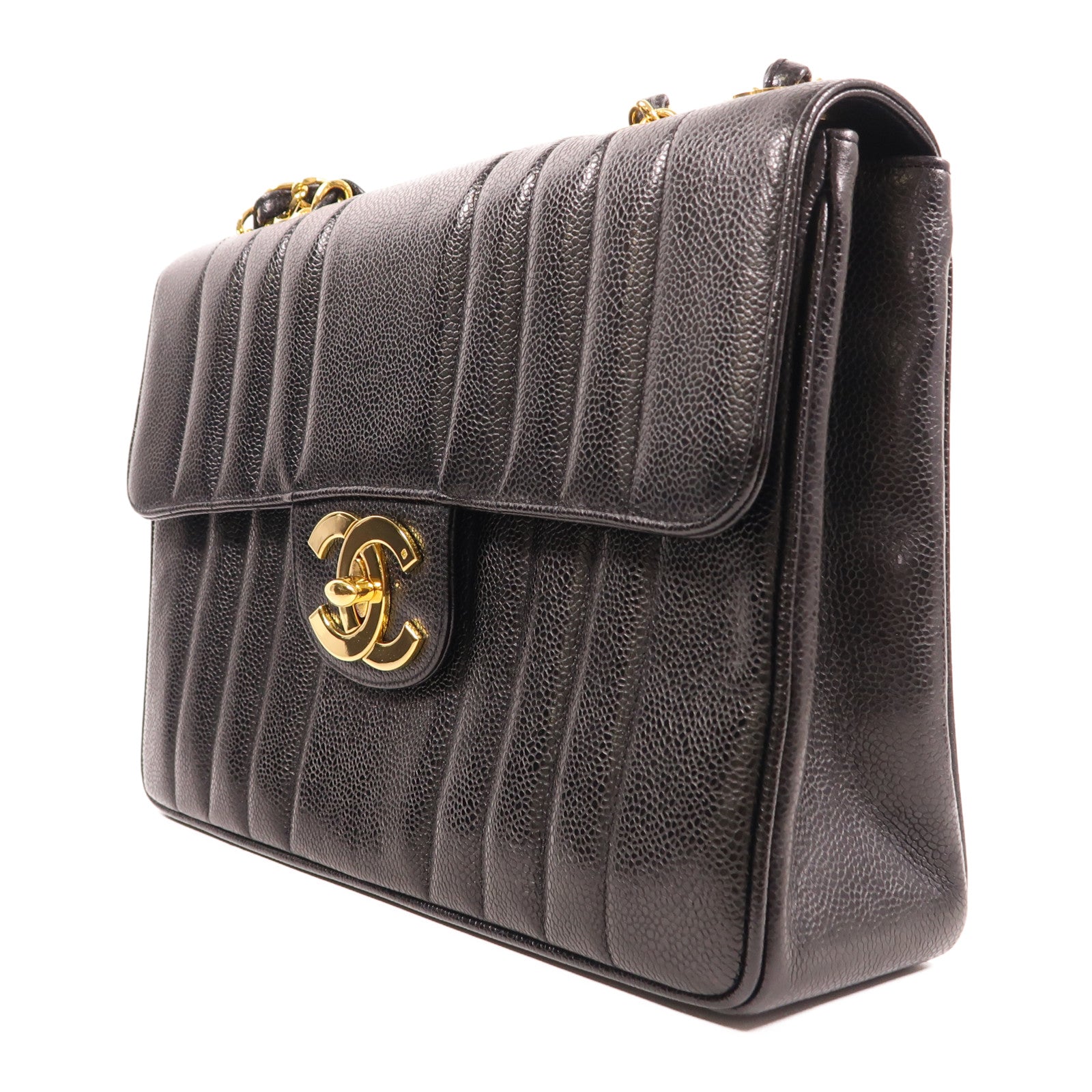 CHANEL 牛皮皮革Vintage Chain Shoulder金扣鏈帶肩背袋