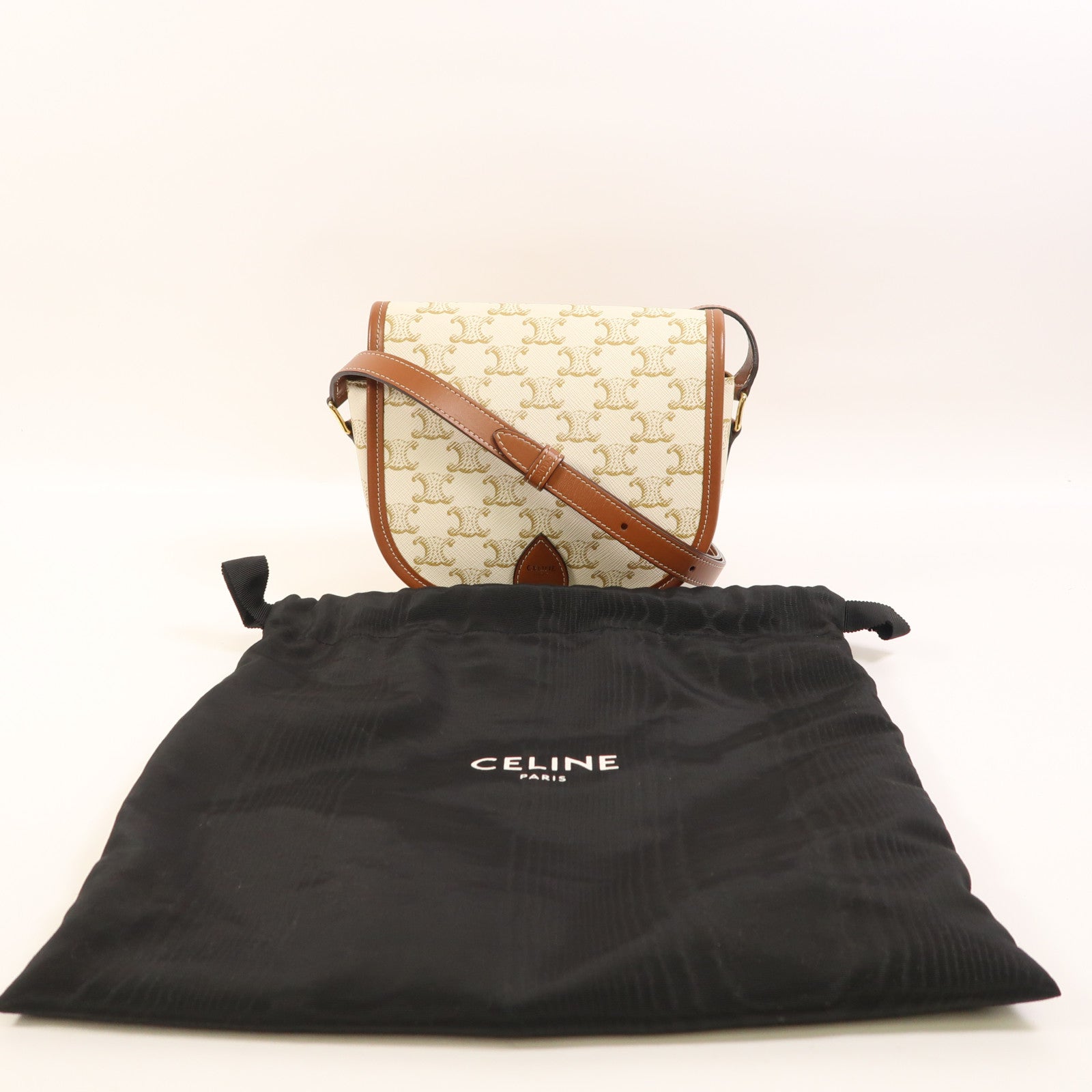 CELINE 塗層帆布Folco Medium金扣肩背袋