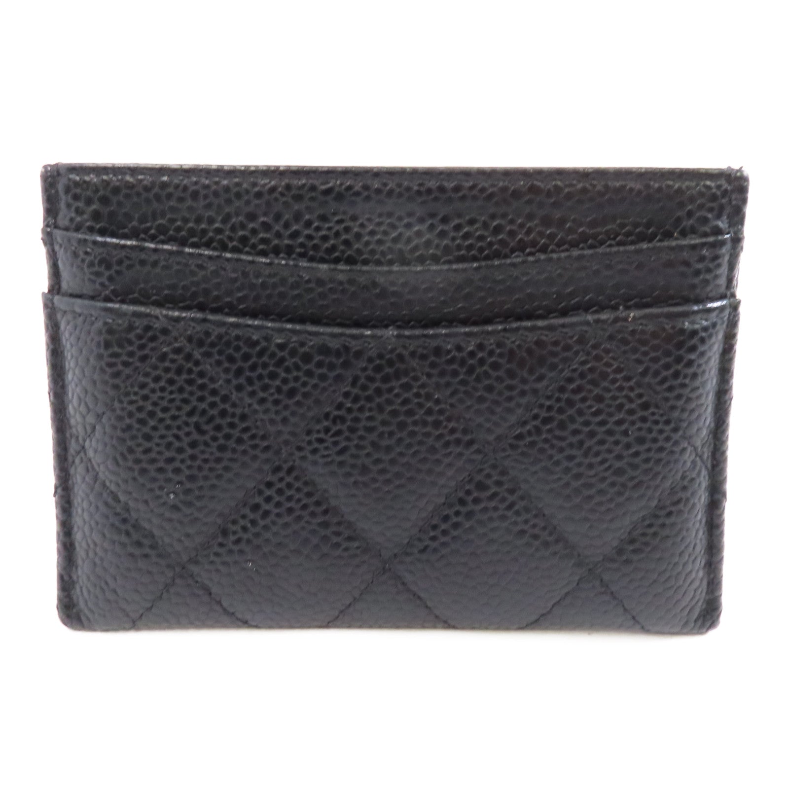 CHANEL 菱格Caviar皮革Card Case銀扣卡片套黑色