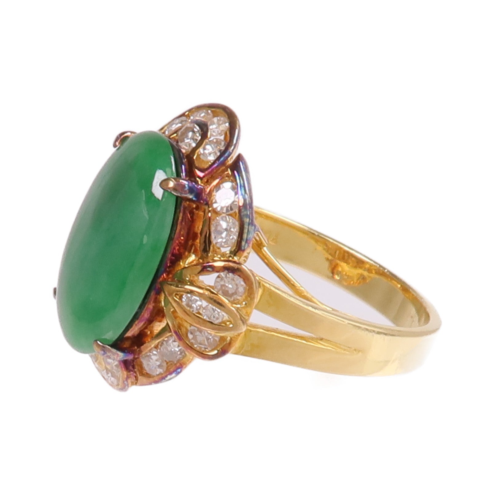 JEWELRY 18K黃金Jade Diamond Ring翡翠/鑽石戒指US#5.75