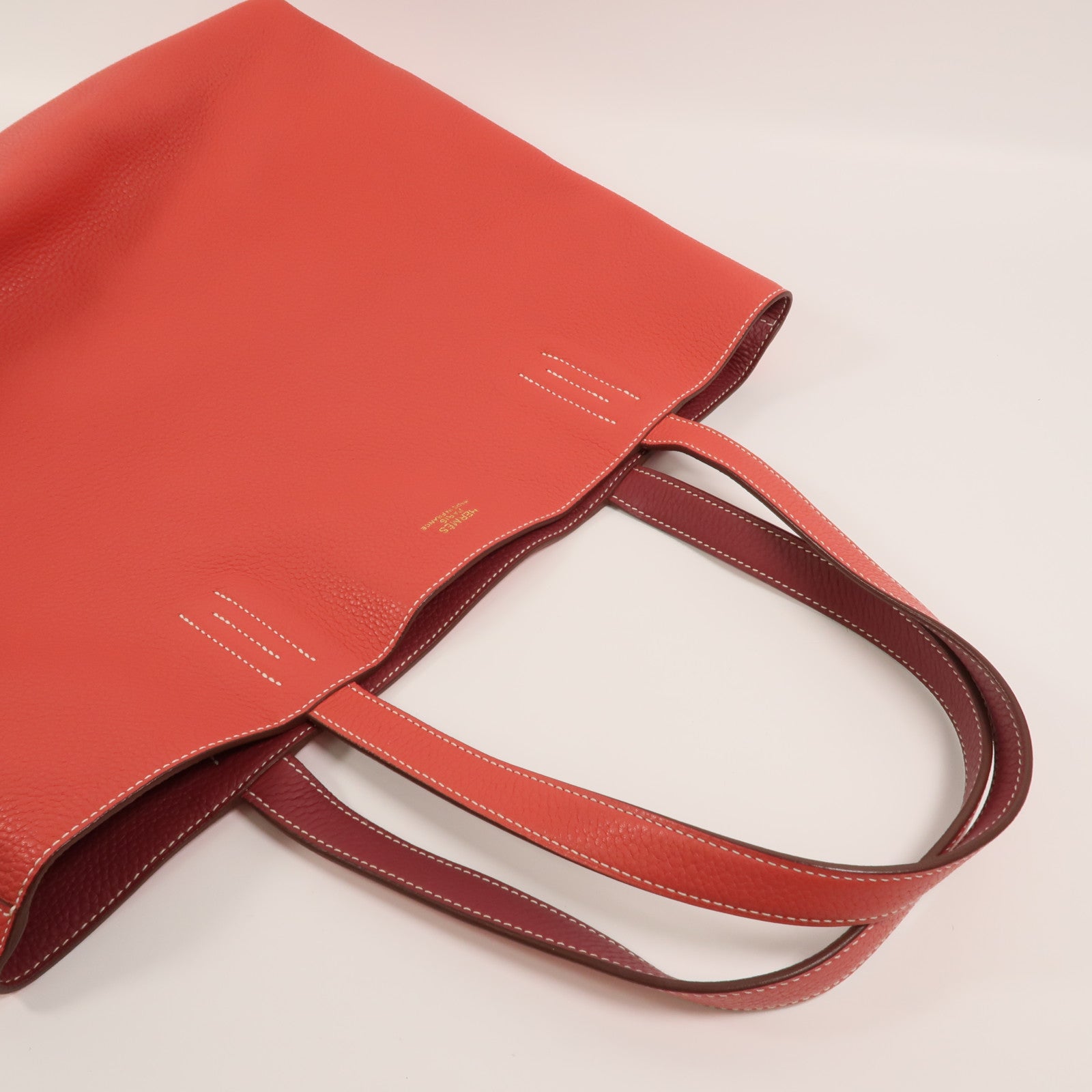HERMES Clemence皮革Double Sens 36手挽袋Rouge H/Bougainville