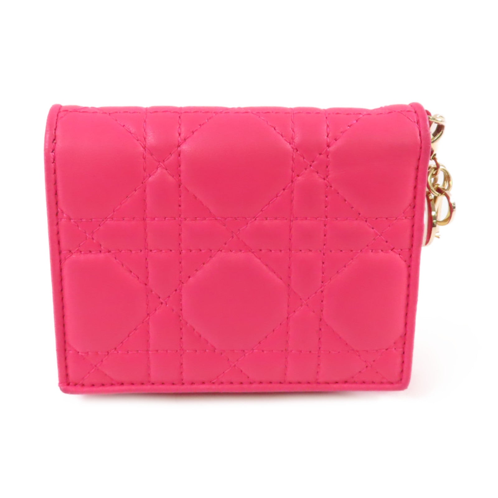 Dior 牛皮皮革Mini Lady Dior Gardenia Wallet金扣短錢包粉紅色