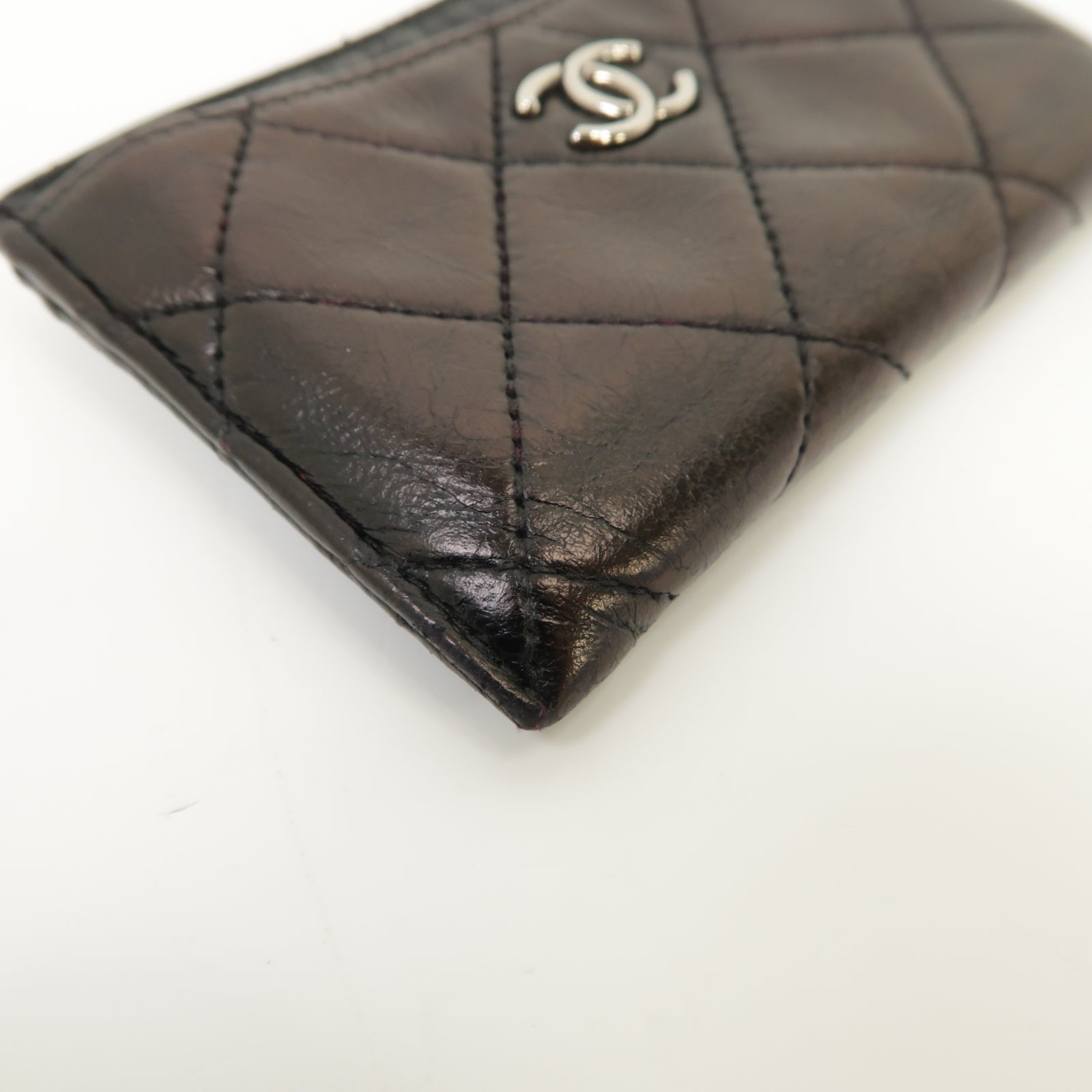 CHANEL 菱格羊皮皮革Card Holder銀扣卡片套黑色