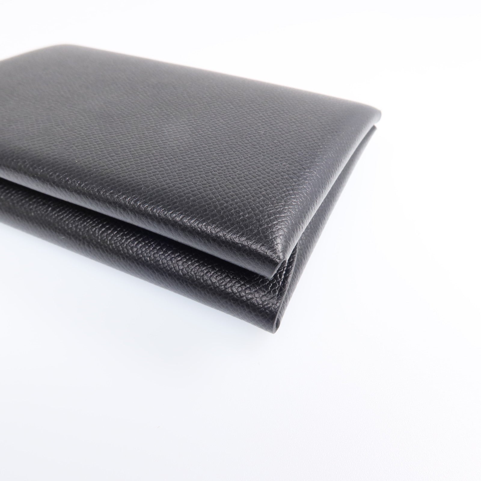 HERMES Madame皮革Calvi Duo銀扣卡片套Noir
