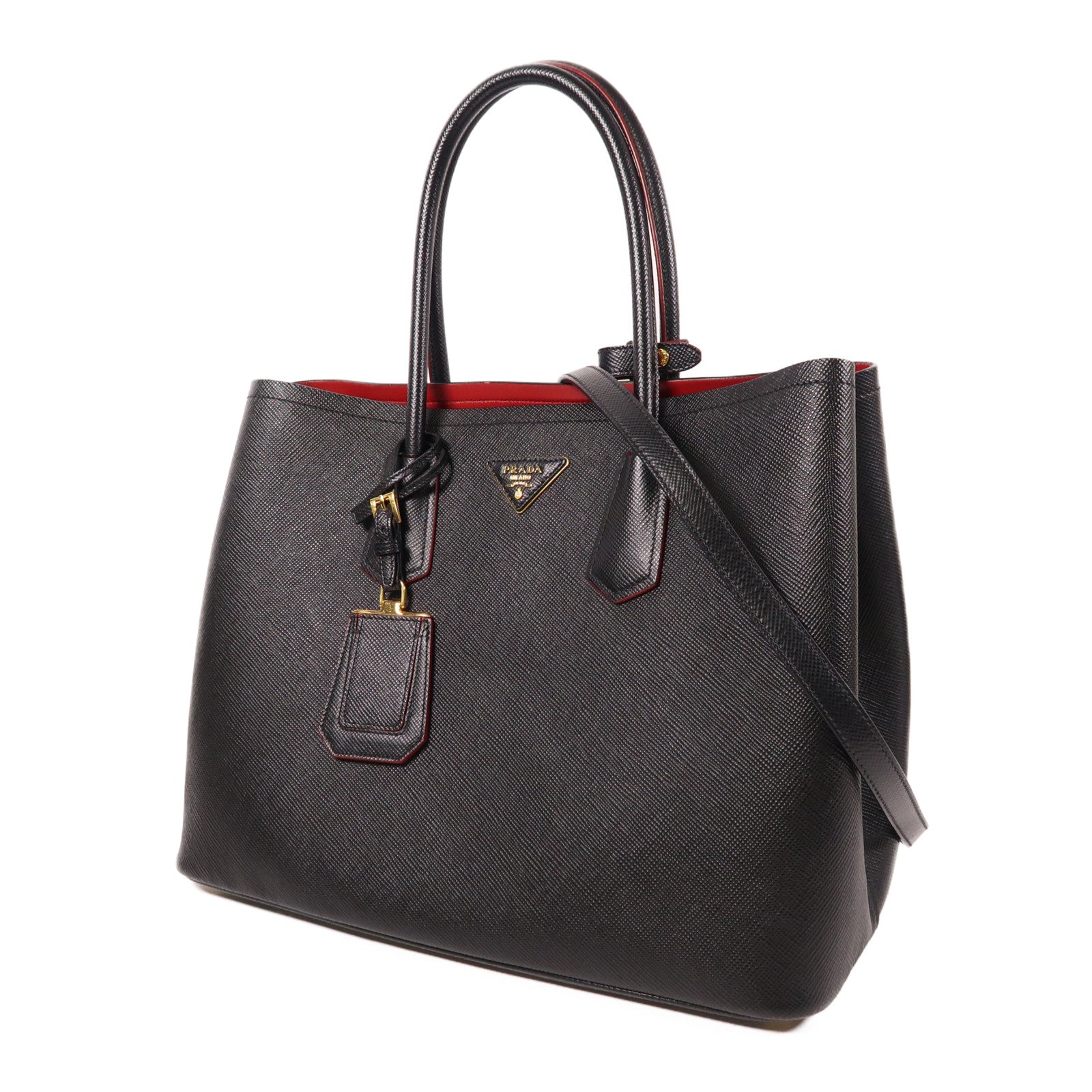 PRADA Saffiano皮革2 Way Shoulder金扣手挽肩背兩用袋