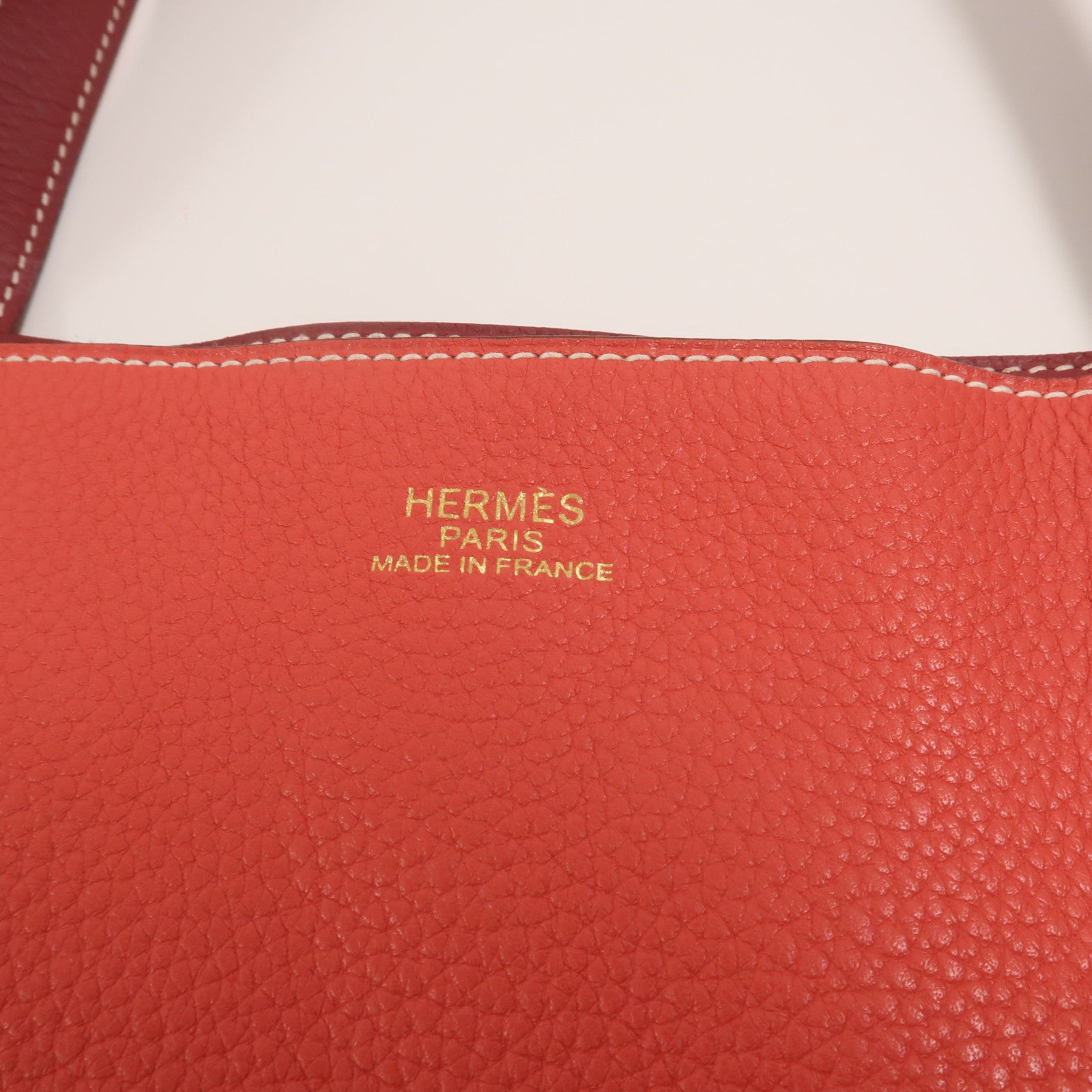 HERMES Clemence皮革Double Sens 36手挽袋Rouge H/Bougainville