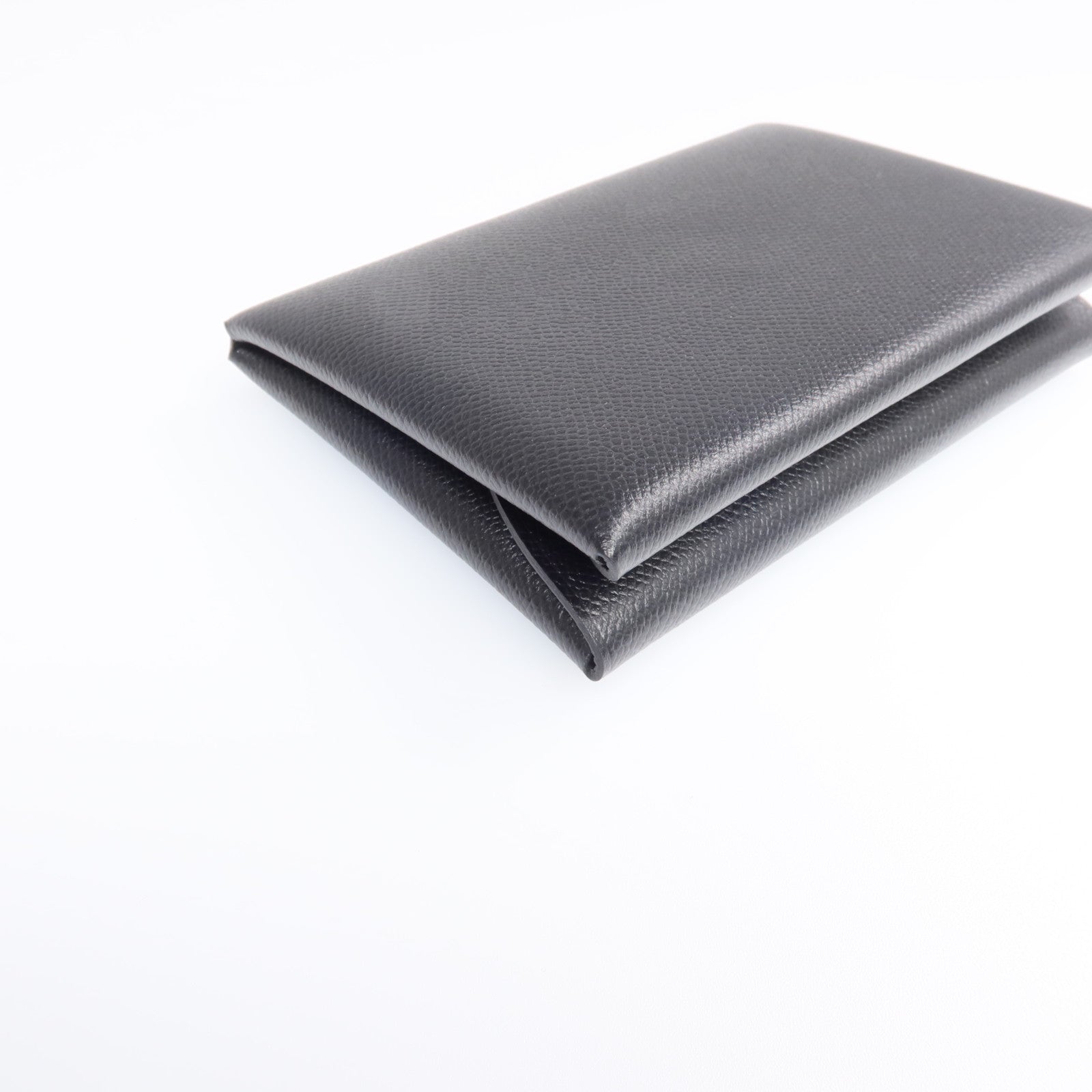 HERMES Madame皮革Calvi Duo銀扣卡片套Noir
