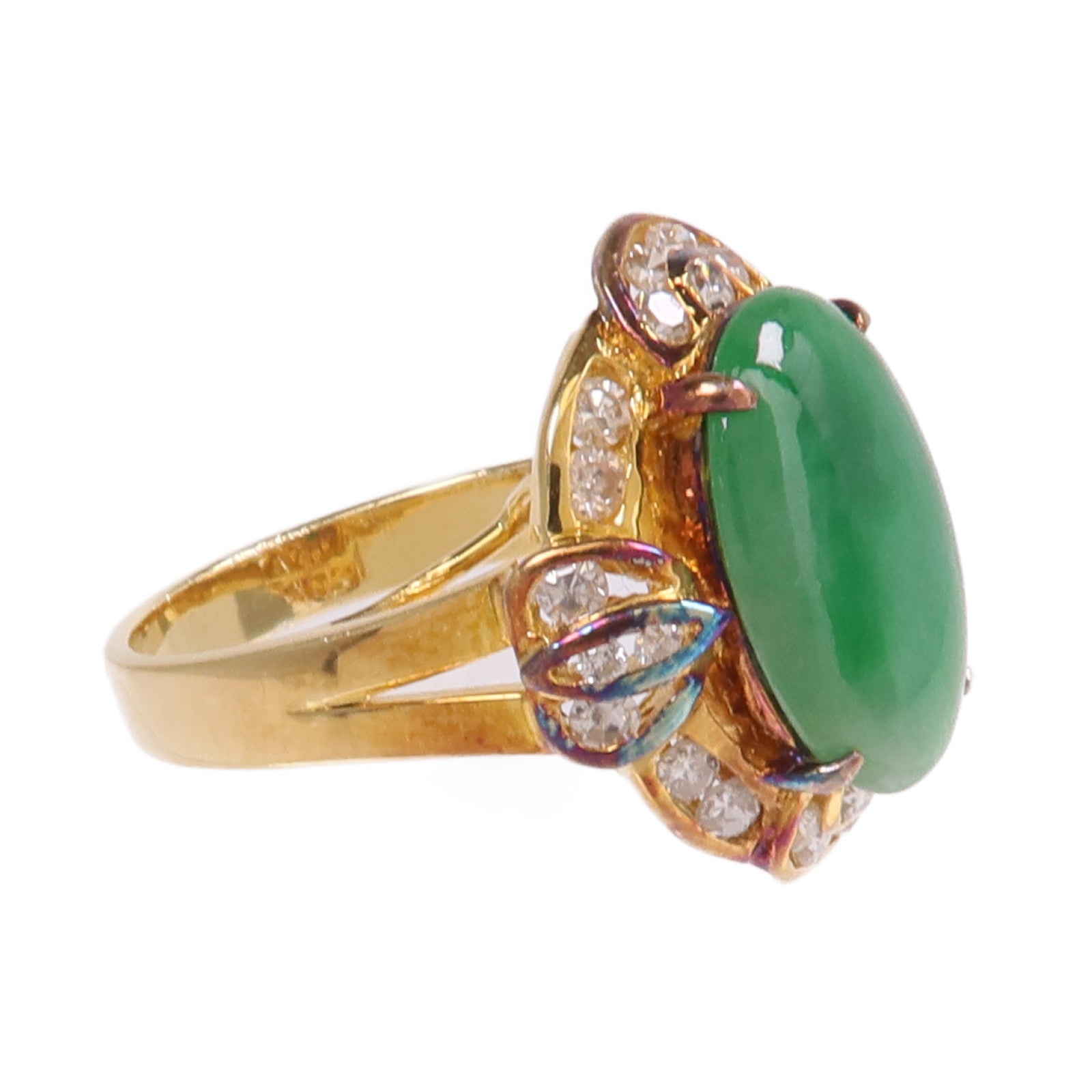 JEWELRY 18K黃金Jade Diamond Ring翡翠/鑽石戒指US#5.75
