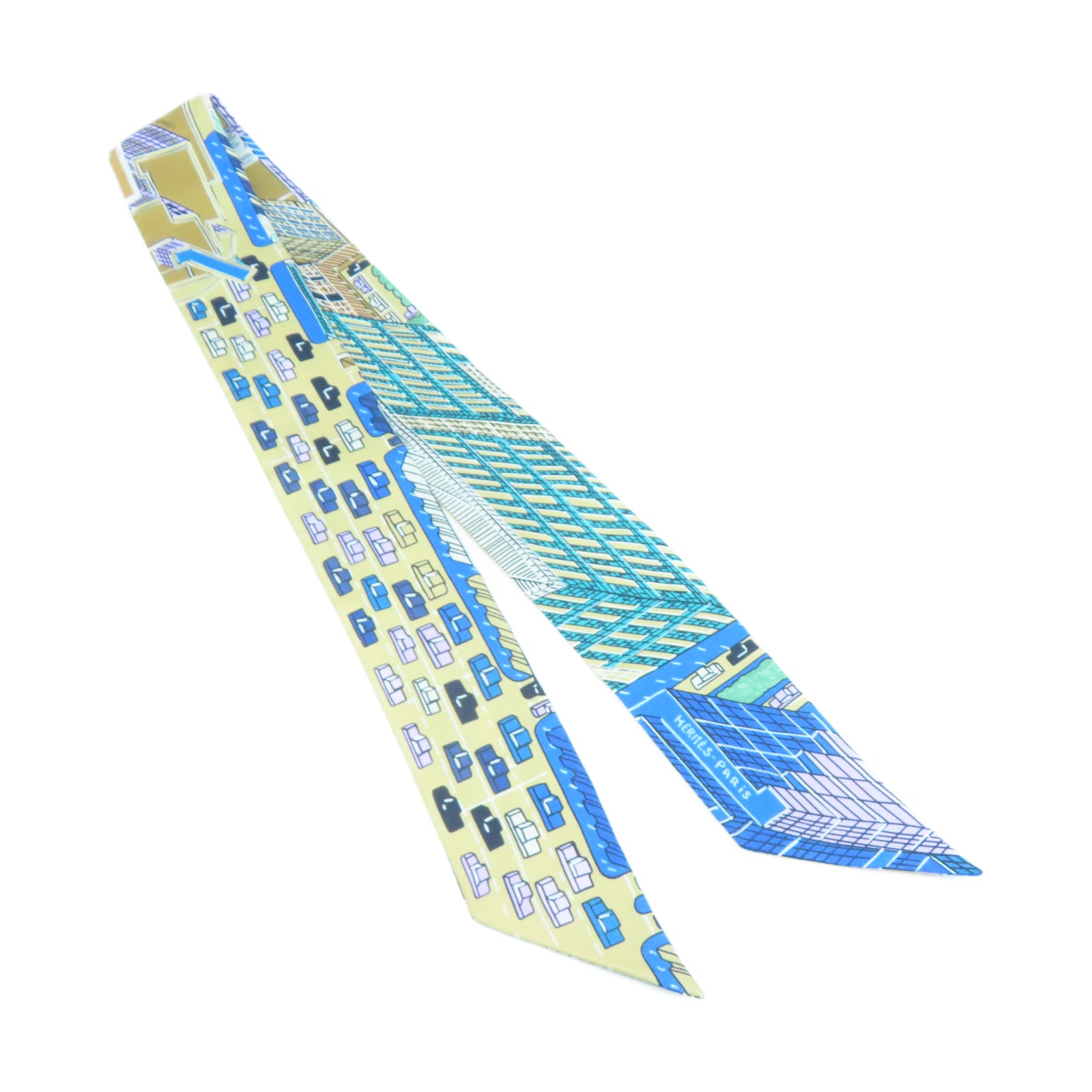 HERMES 【激減優惠】絲質Twilly Scarf絲巾藍色/綠色