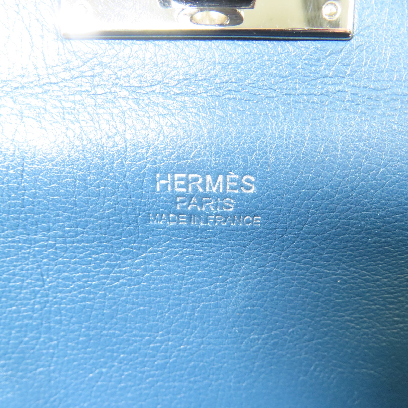 HERMES Swift皮革Toolbox銀扣手挽肩背兩用袋Bleu Agate/藍色