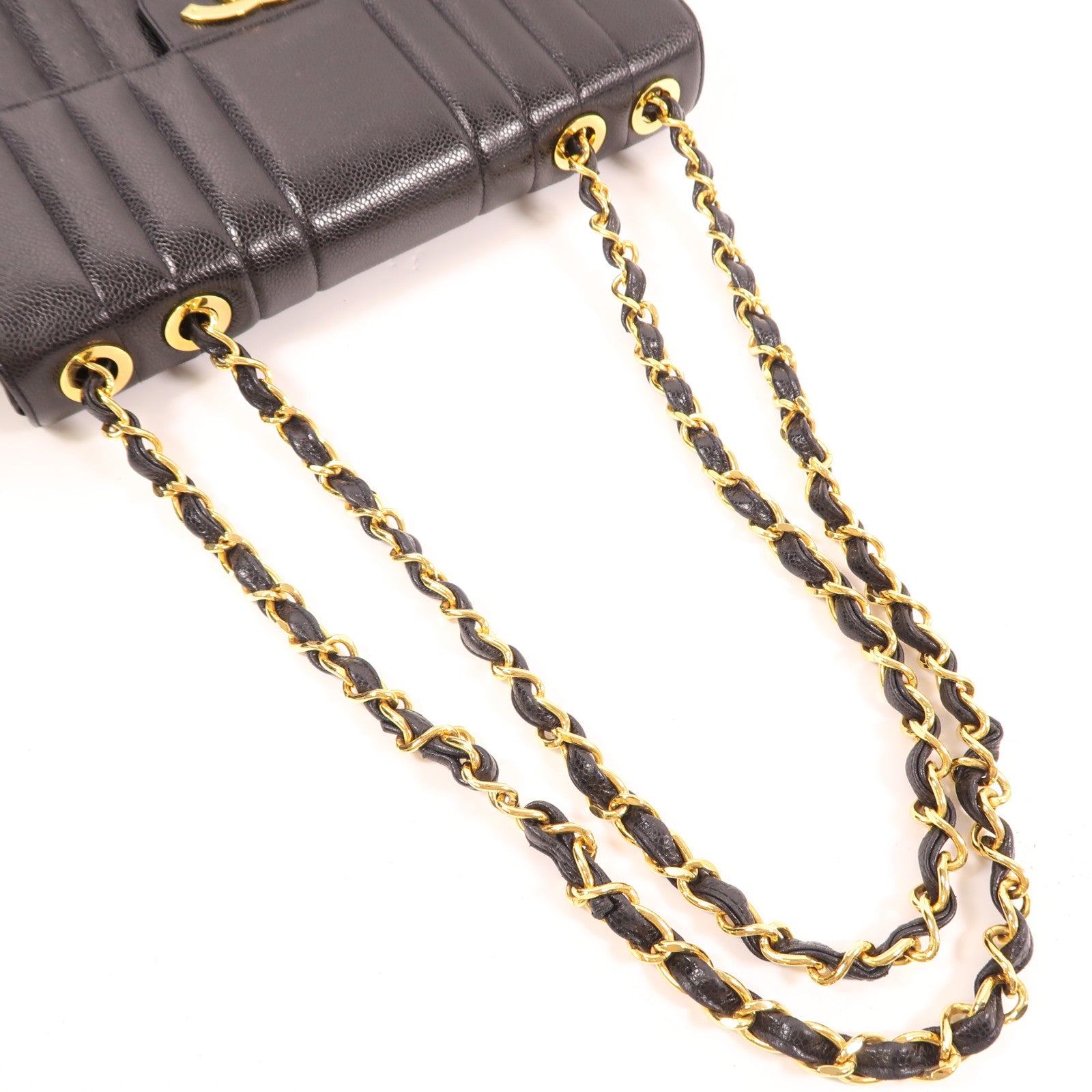 CHANEL 牛皮皮革Vintage Chain Shoulder金扣鏈帶肩背袋