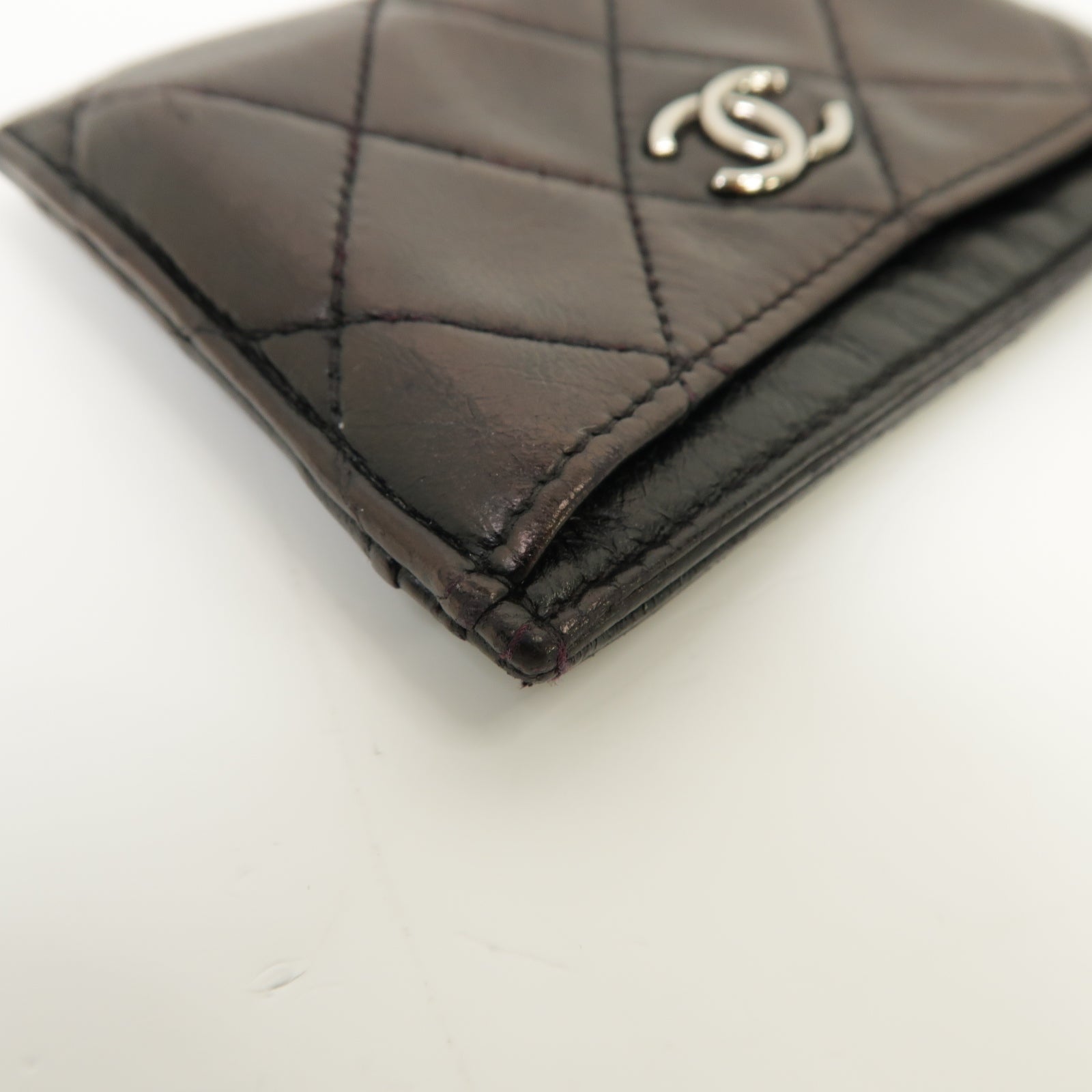 CHANEL 菱格羊皮皮革Card Holder銀扣卡片套黑色