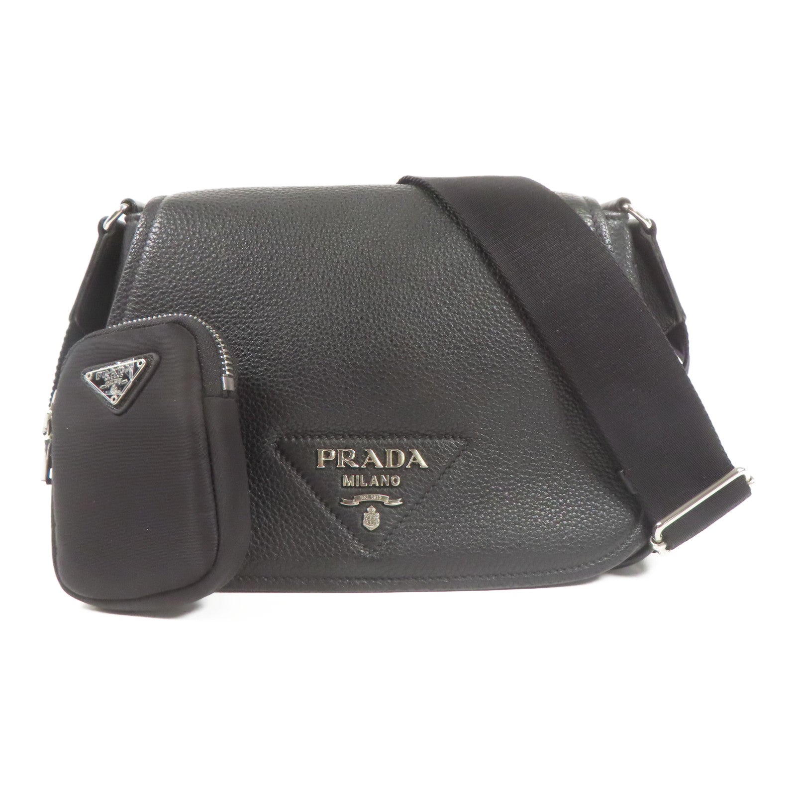 PRADA 牛皮皮革Shoulder Bag銀扣肩背袋