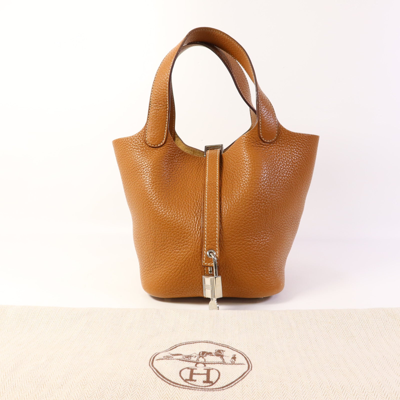 HERMES Clemence皮革Picotin PM銀扣手挽袋Gold