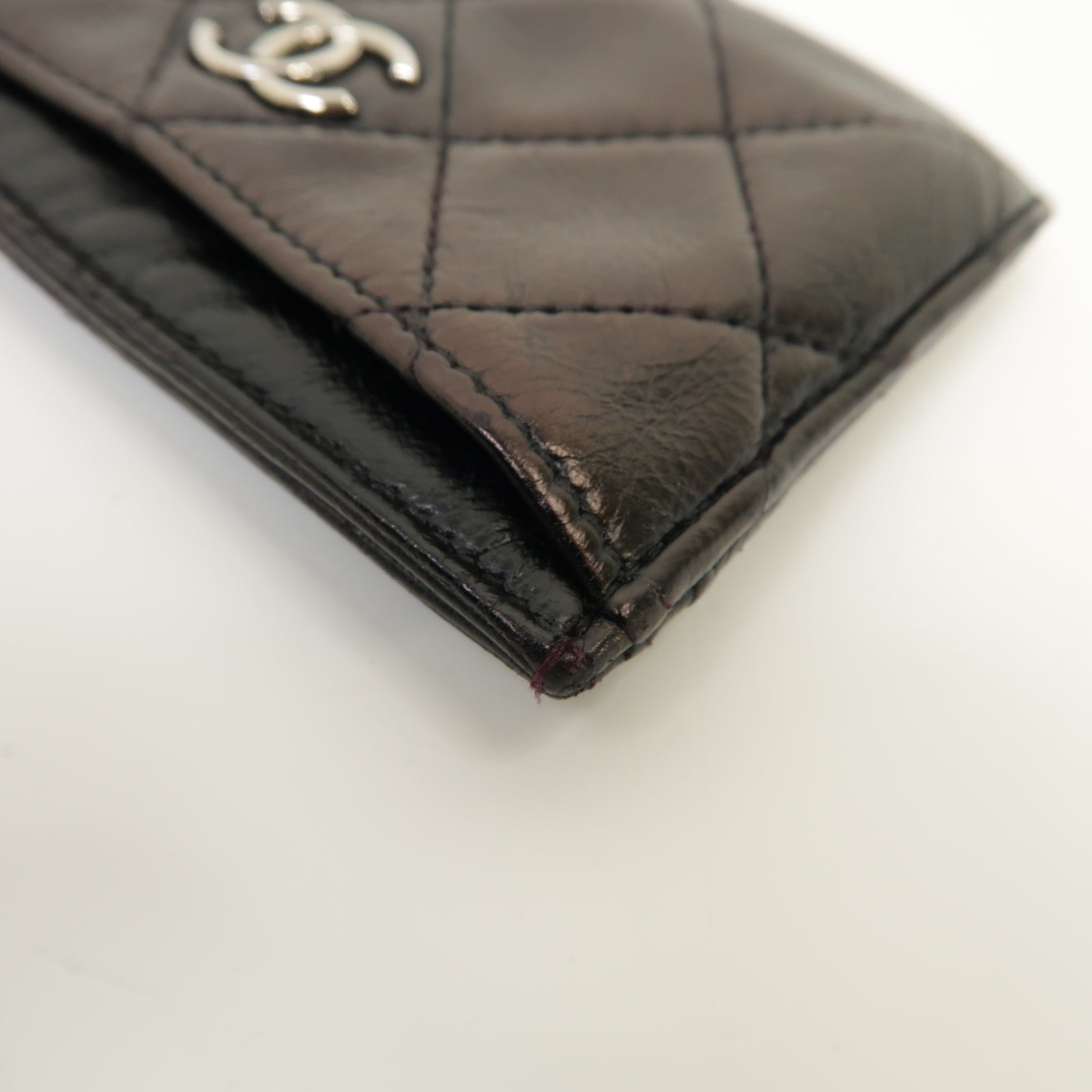 CHANEL 菱格羊皮皮革Card Holder銀扣卡片套黑色