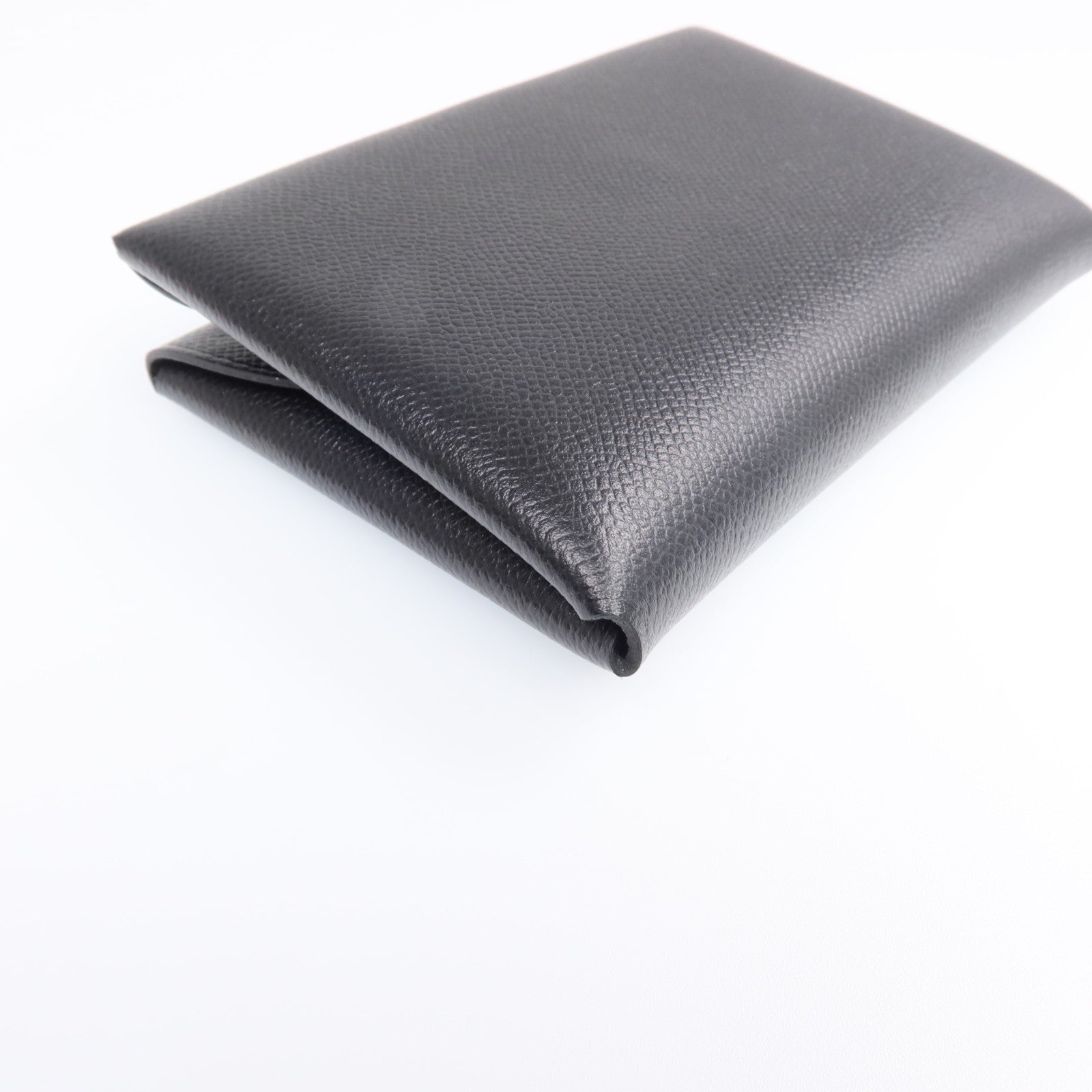HERMES Madame皮革Calvi Duo銀扣卡片套Noir