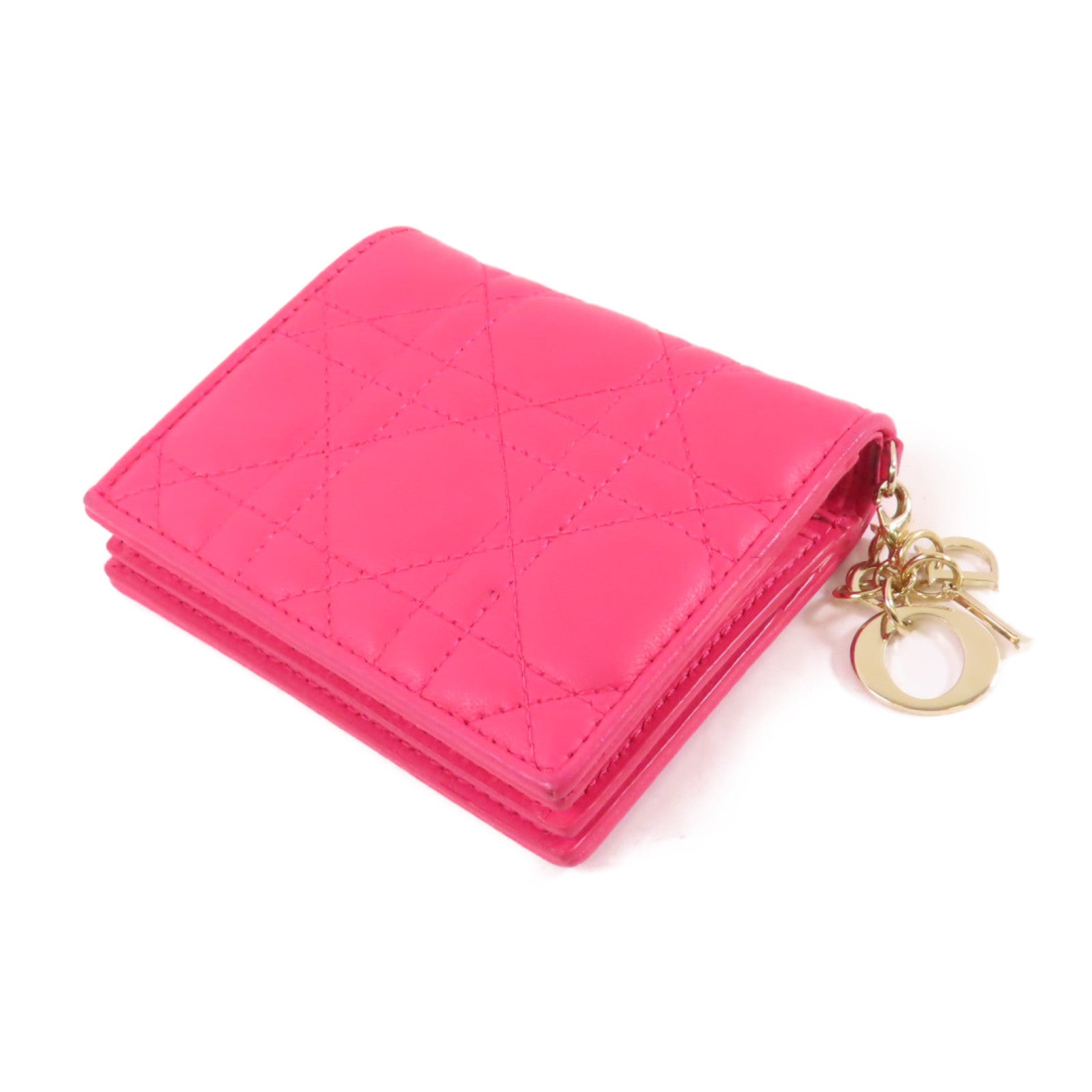 Dior 牛皮皮革Mini Lady Dior Gardenia Wallet金扣短錢包粉紅色– Brand