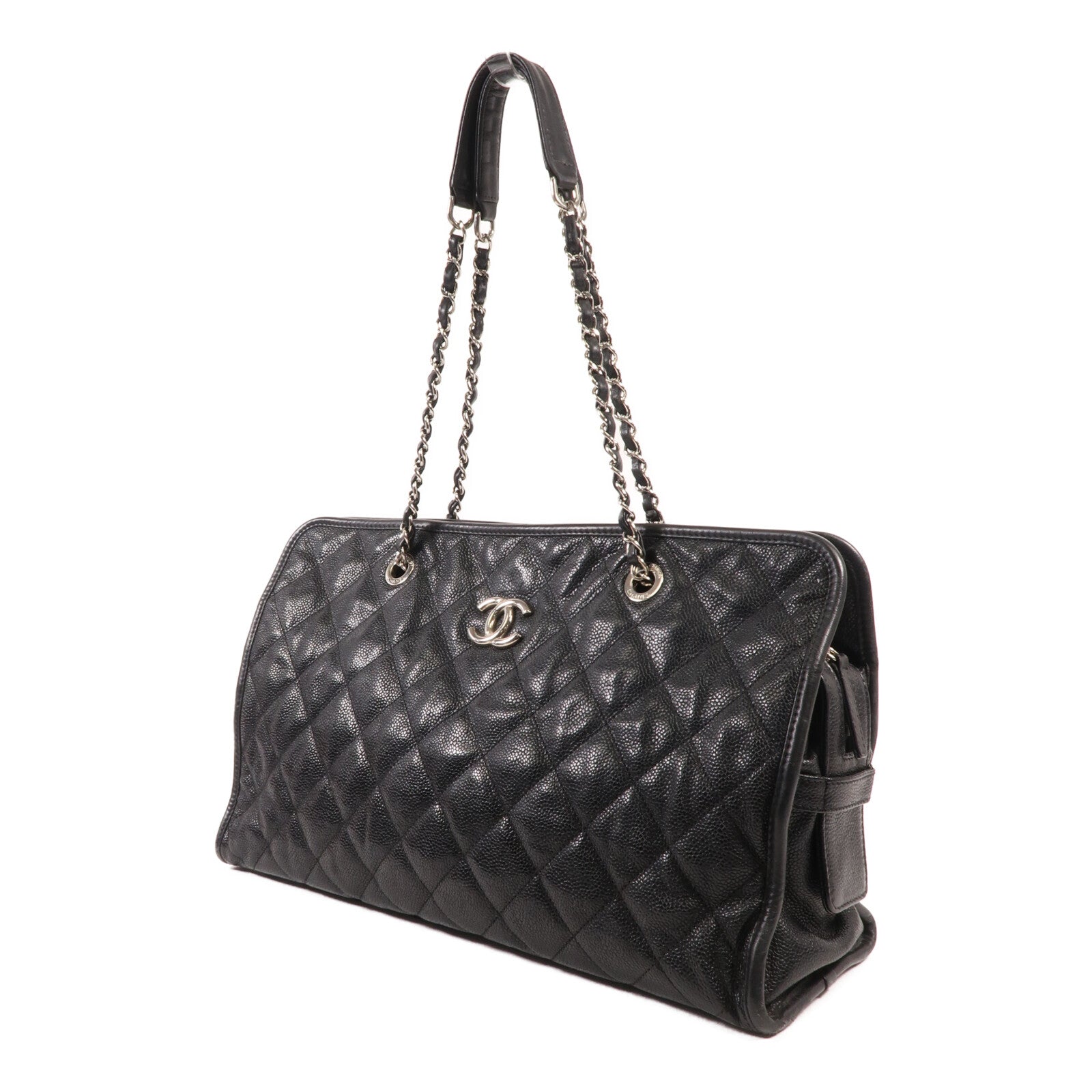 CHANEL 牛皮皮革Chain Shoulder銀扣鏈帶肩背袋