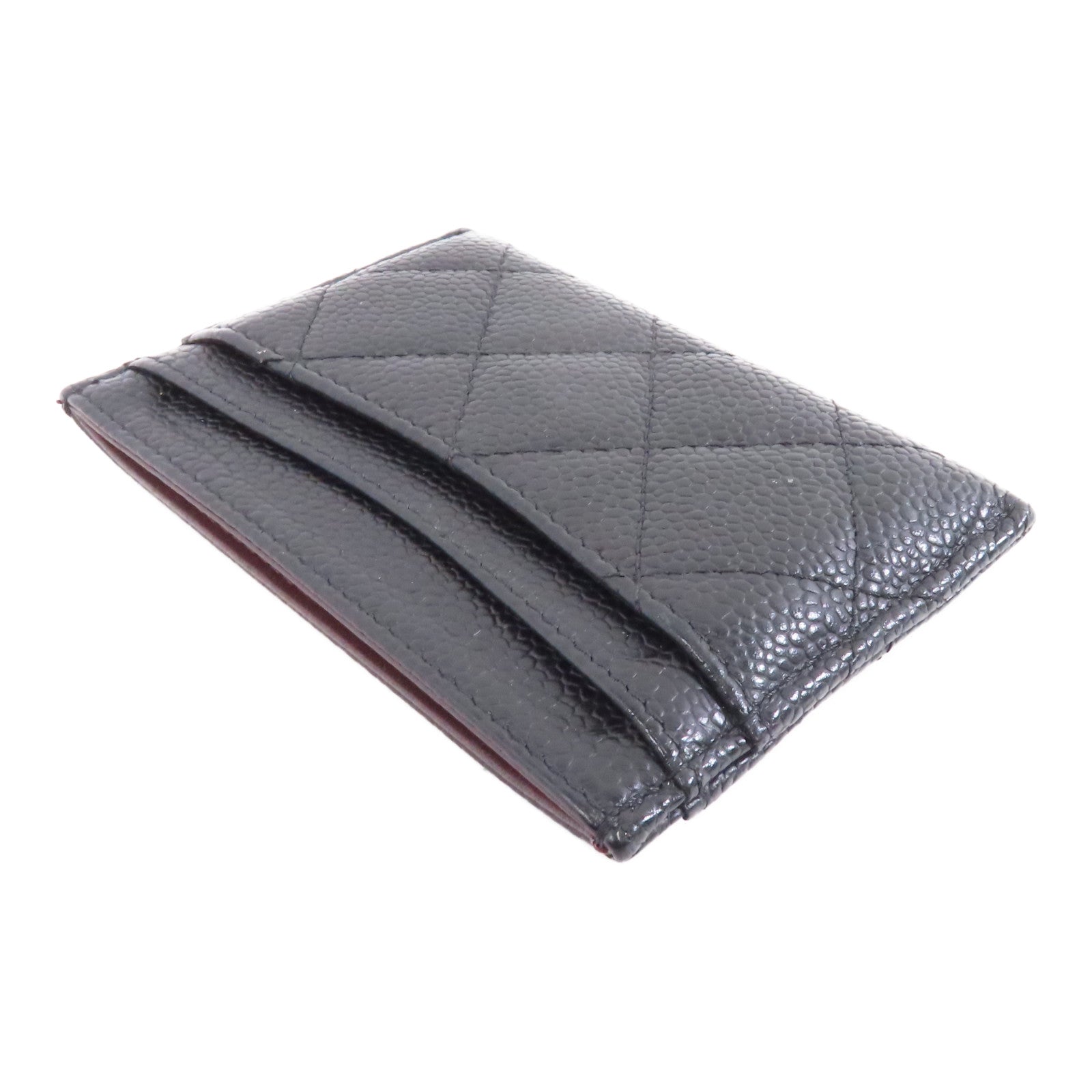 CHANEL 菱格Caviar皮革Card Case銀扣卡片套黑色
