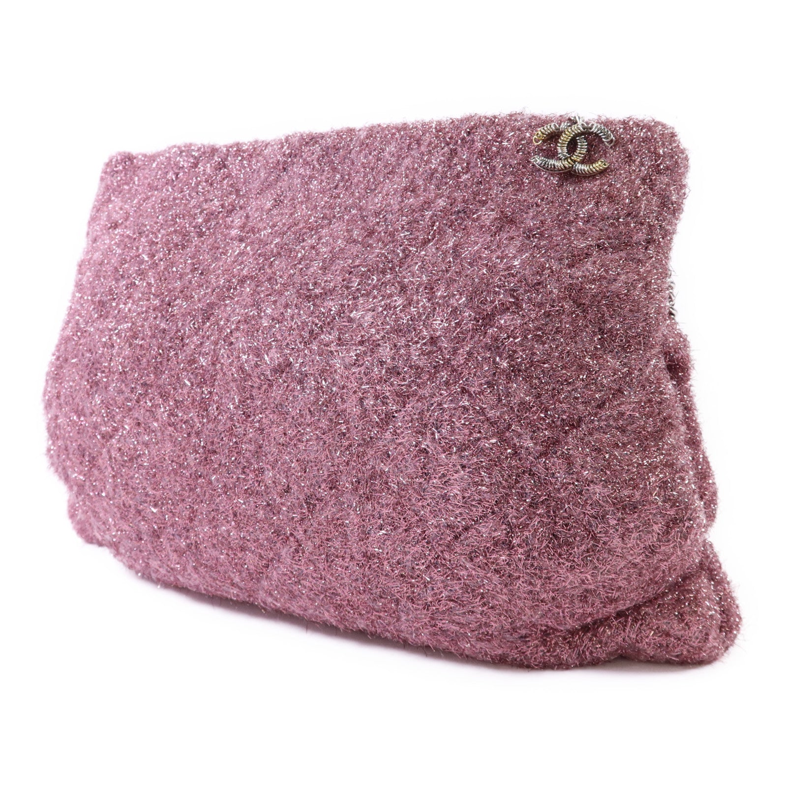 CHANEL 針織布料Shoulder Bag銀扣鏈帶肩背袋