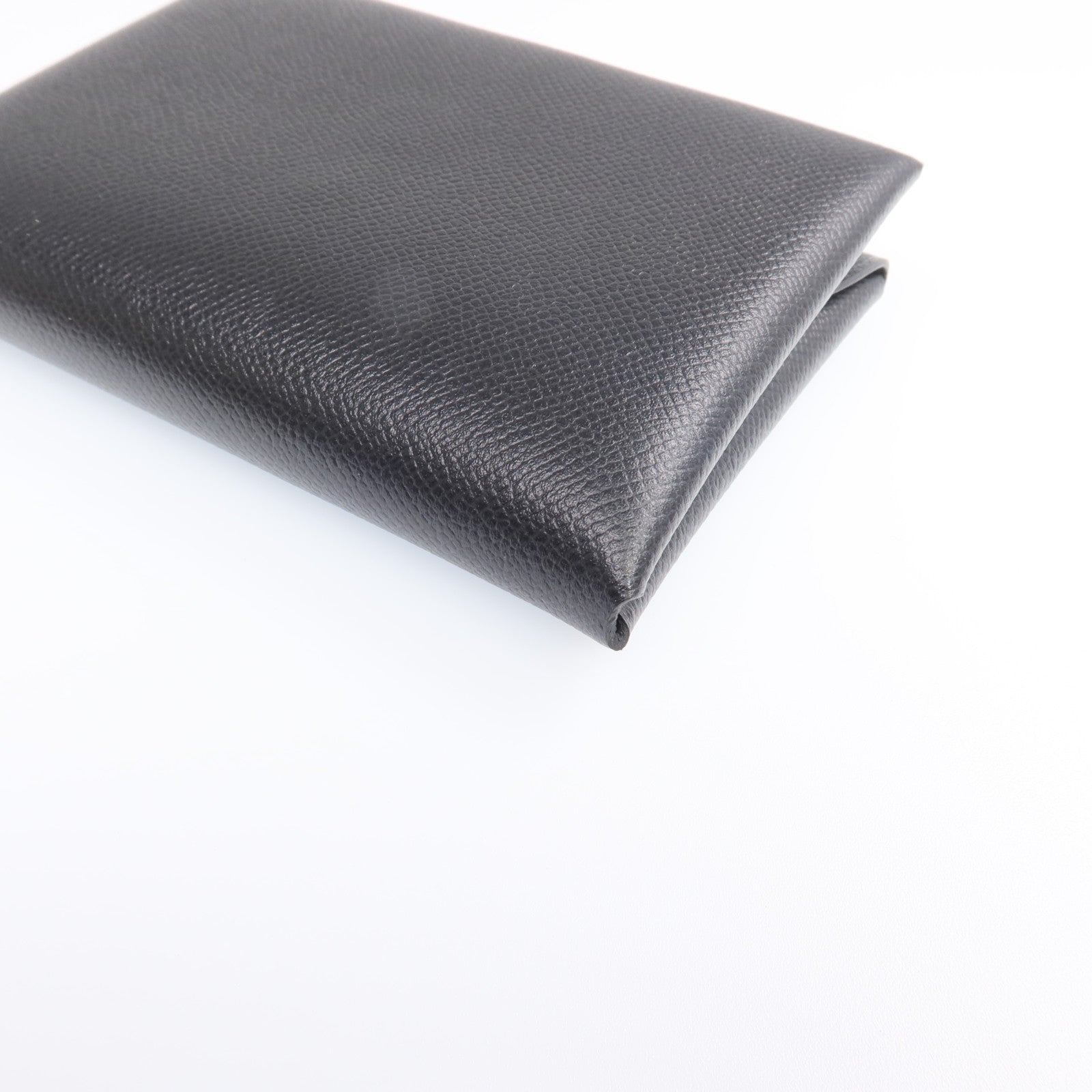 HERMES Madame皮革Calvi Duo銀扣卡片套Noir
