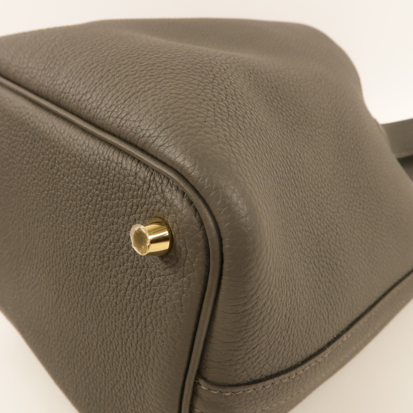 HERMES Clemence皮革Picotin Lock 18金扣手挽袋Gris Meyer