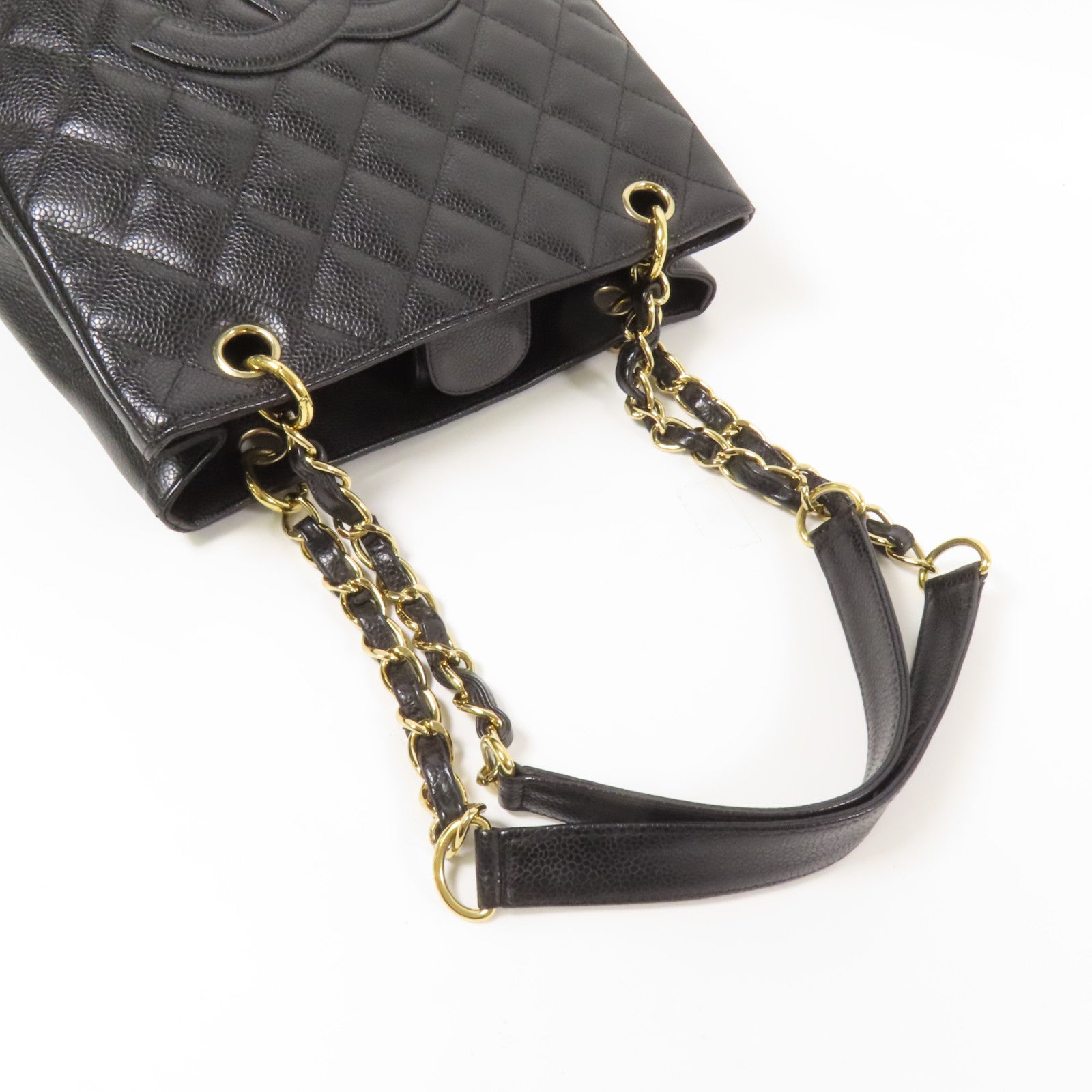 CHANEL 牛皮皮革Petite Shopping Tote金扣鏈帶肩背袋