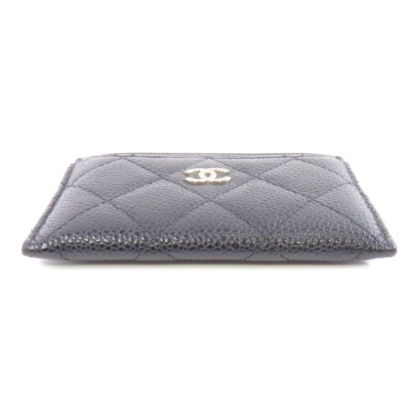 CHANEL 菱格Caviar皮革Card Case銀扣卡片套黑色